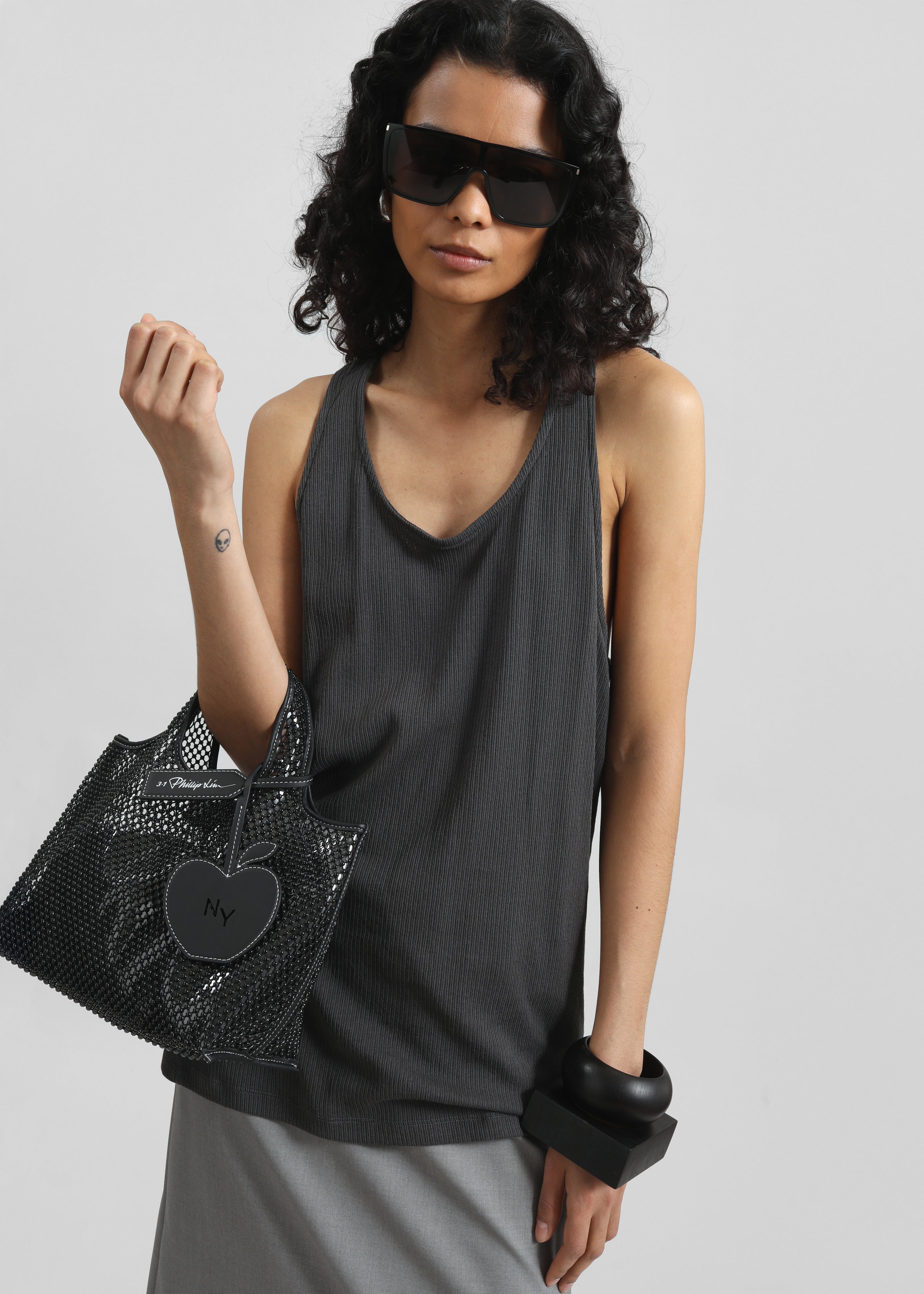 3.1 Phillip Lim Embellished Mesh Mini Market Tote - Black - 1
