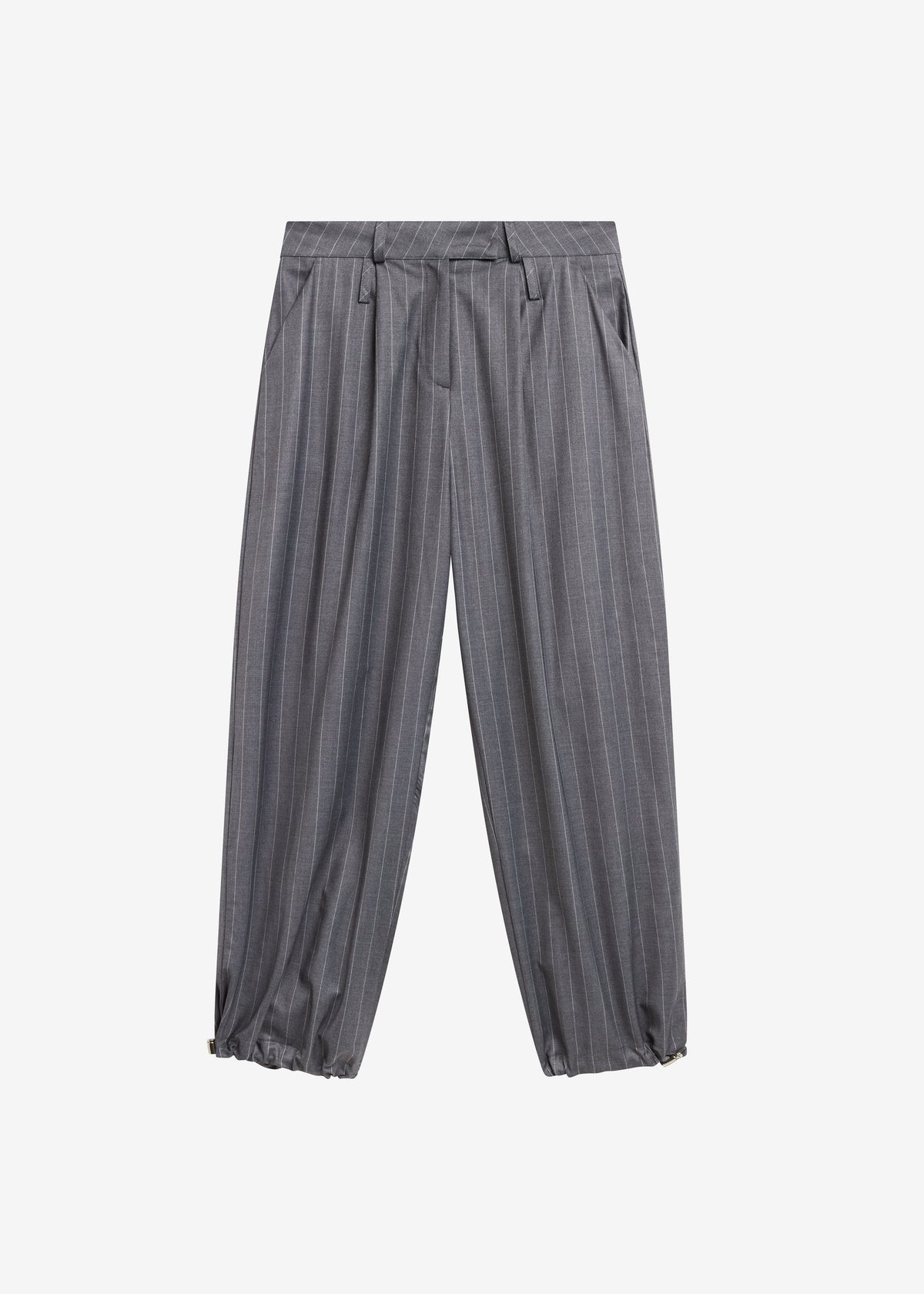 Alencon Double Belt-Loop Trousers - Grey/White Pinstripe - 10
