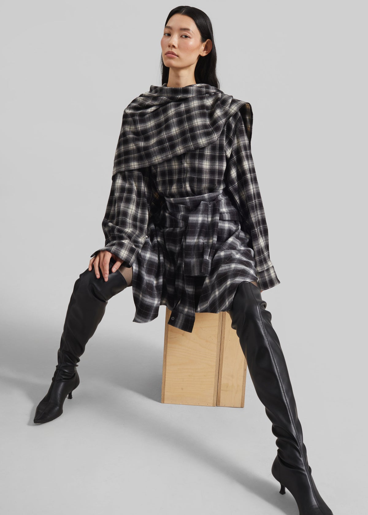Alix Tie Skirt - Black Plaid - 4