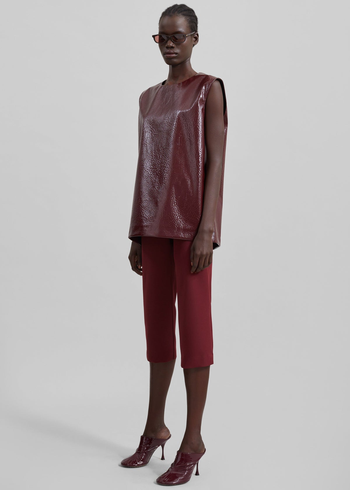 Amaris Crackled Faux Leather Tank Top - Burgundy - 7