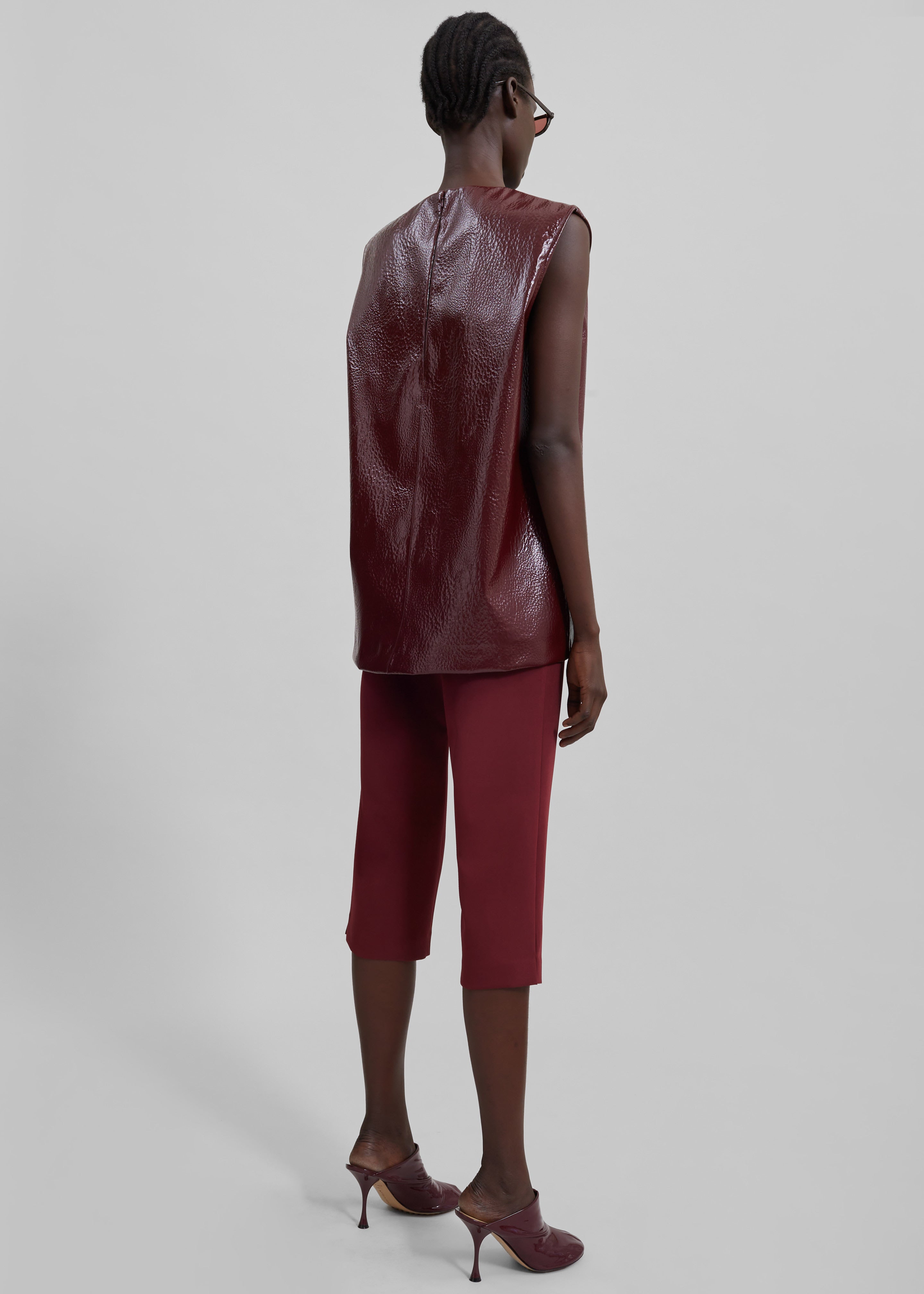 Amaris Crackled Faux Leather Tank Top - Burgundy - 8