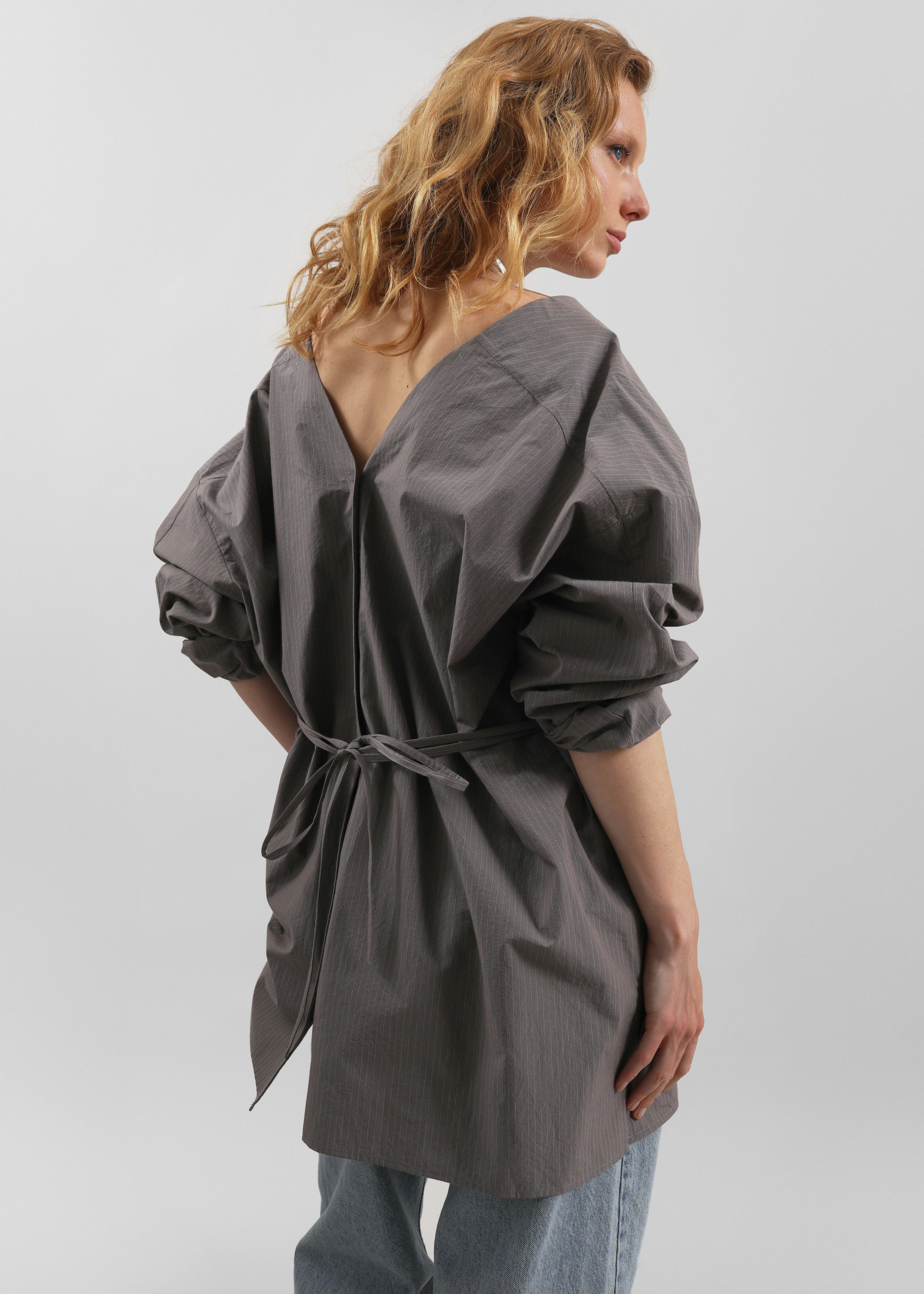 Amomento Striped Shirt Dress - Grey - 2