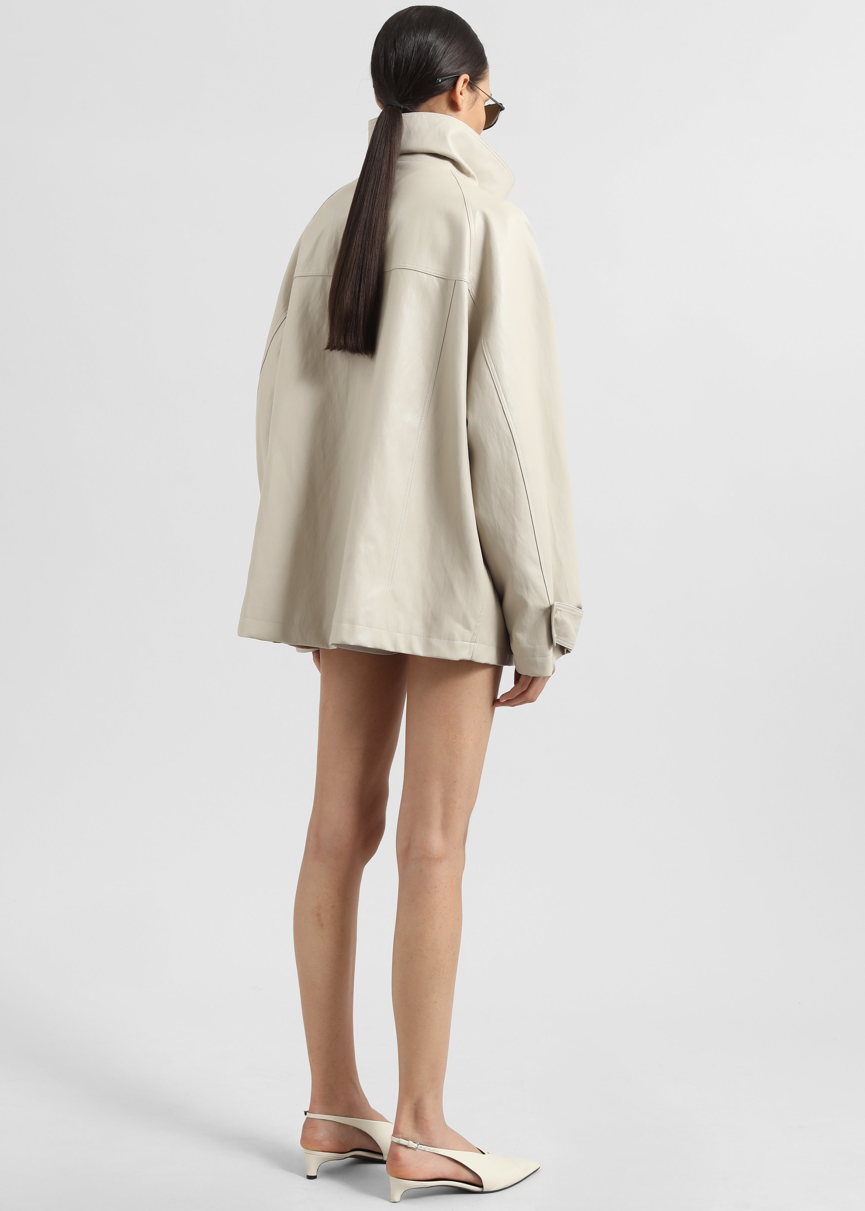 Amunta Faux Leather Trench Jacket - Light Beige - 6