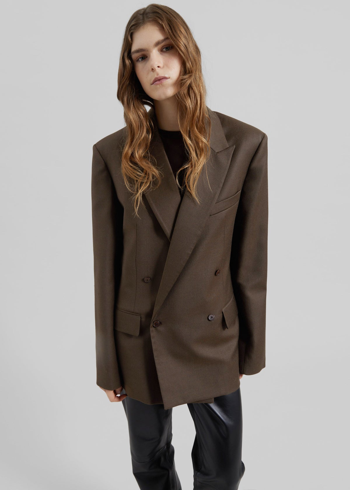 Newark Flannel Double Breasted Blazer - Mocha - 5