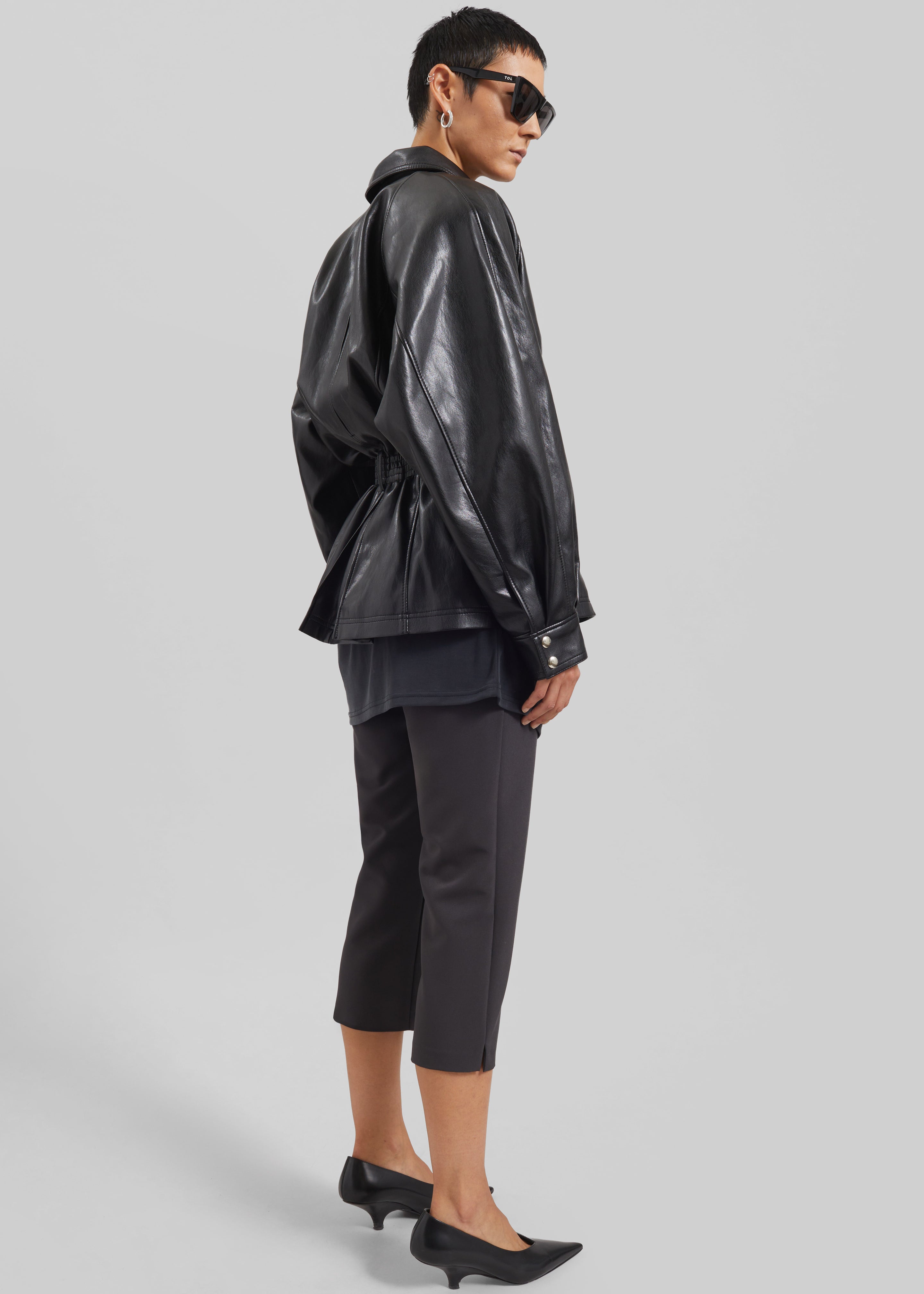 Annette Faux Leather Peplum Jacket - Black - 13