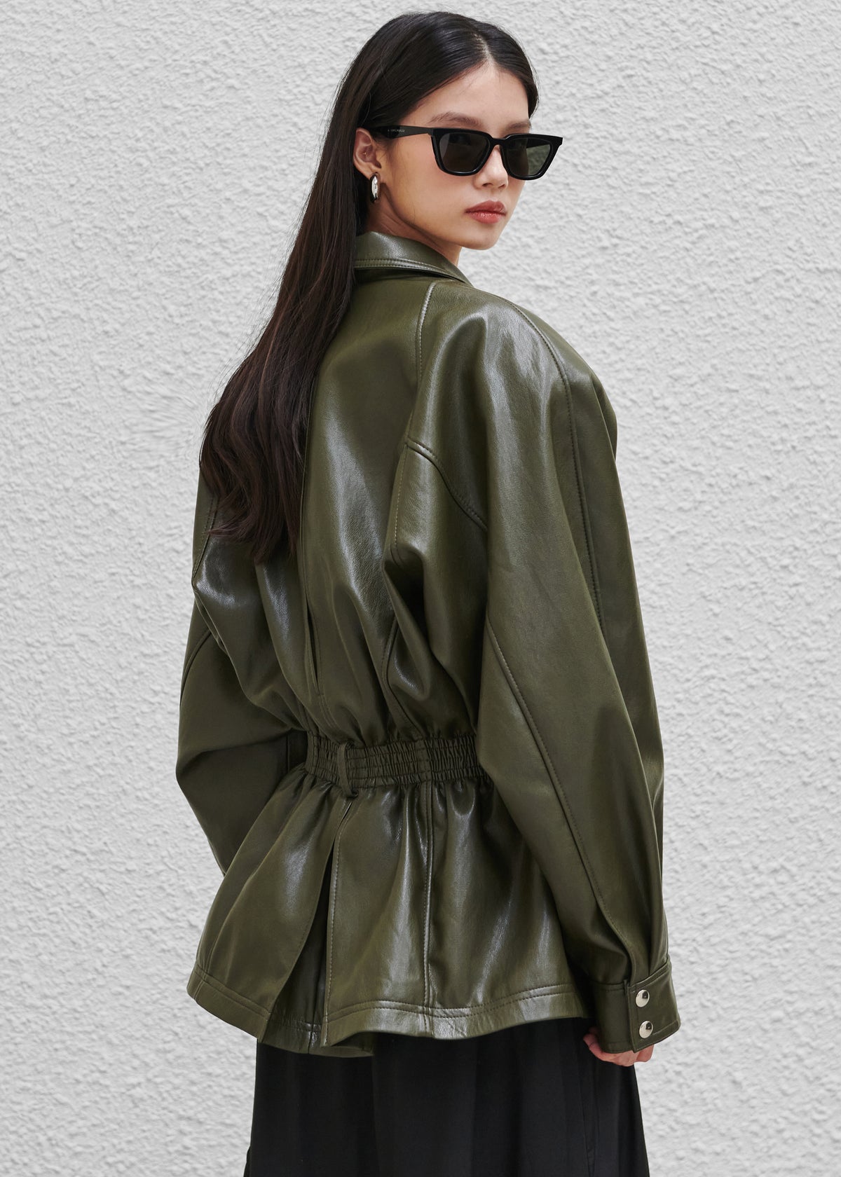 Annette Faux Leather Peplum Jacket - Olive - 8