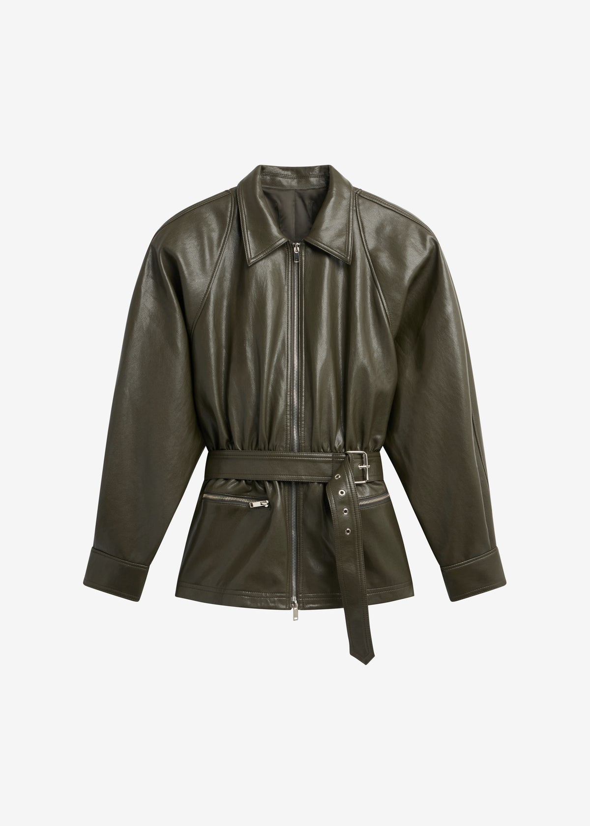 Annette Faux Leather Peplum Jacket - Olive - 9