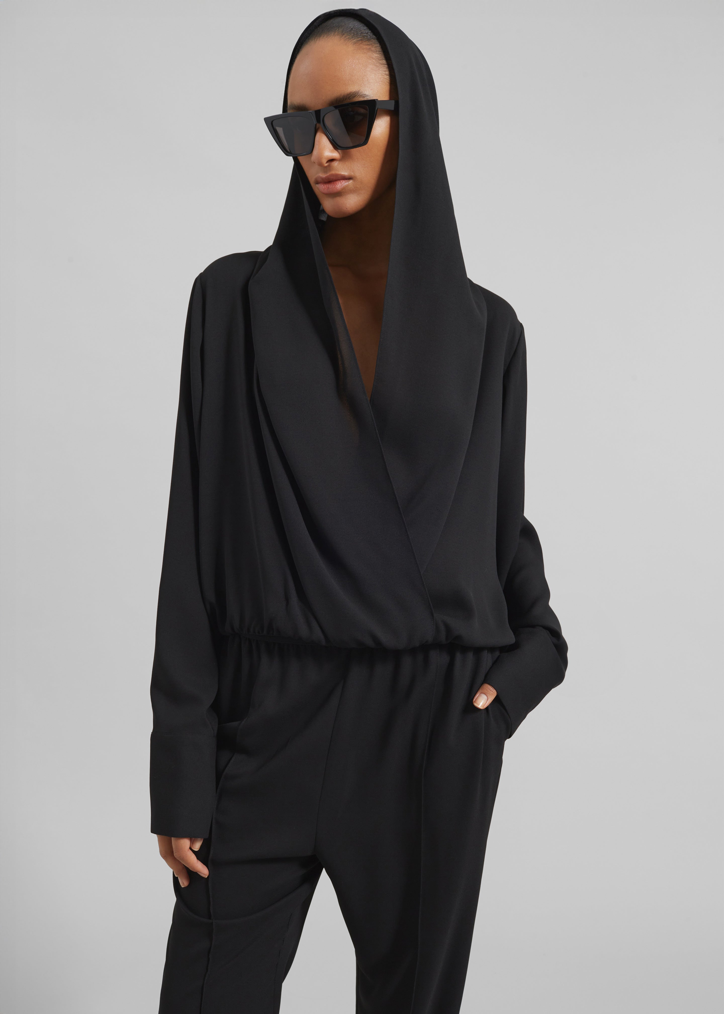 Annie Fluid Hooded Blouse - Black - 2