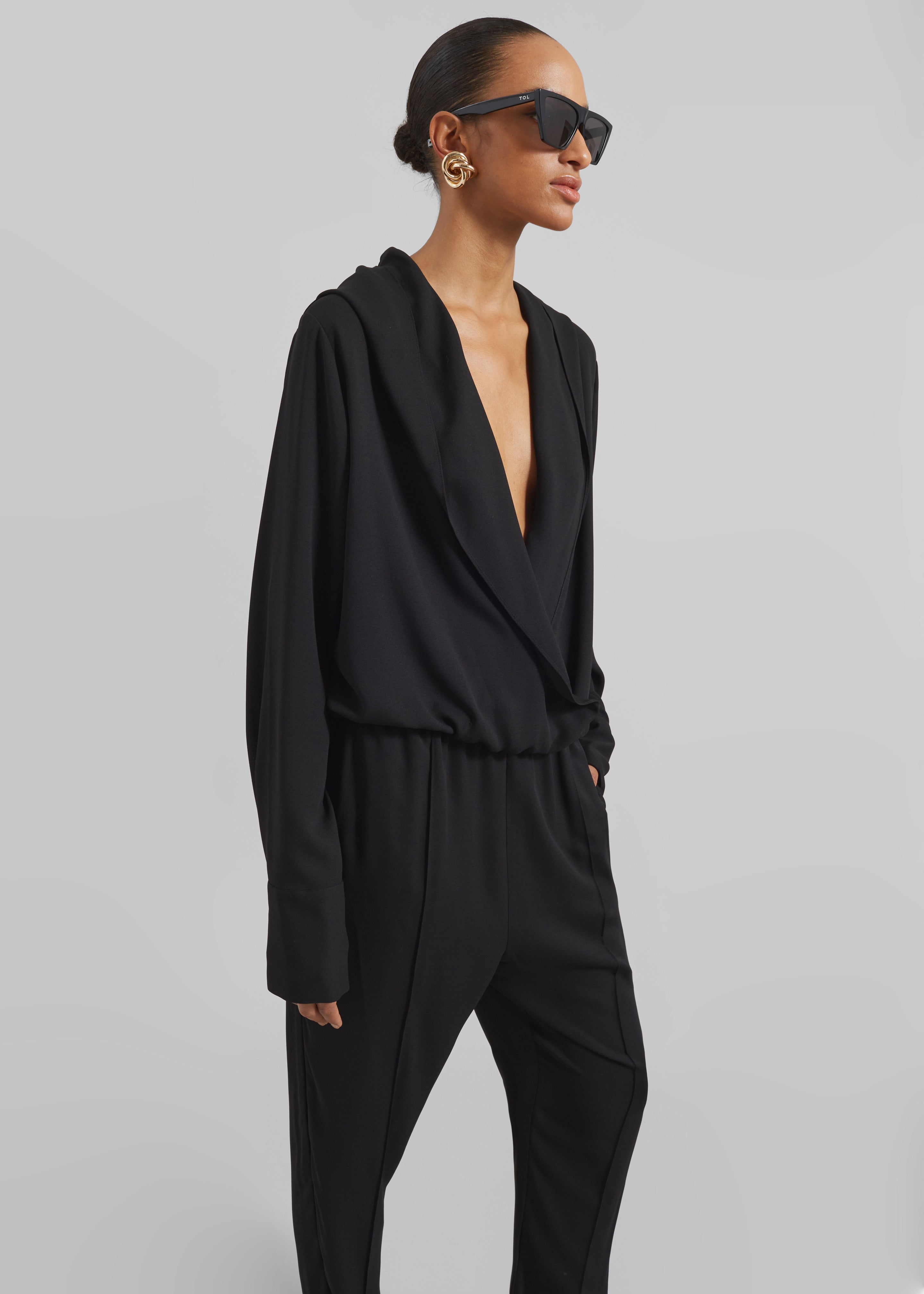Annie Fluid Hooded Blouse - Black - 5