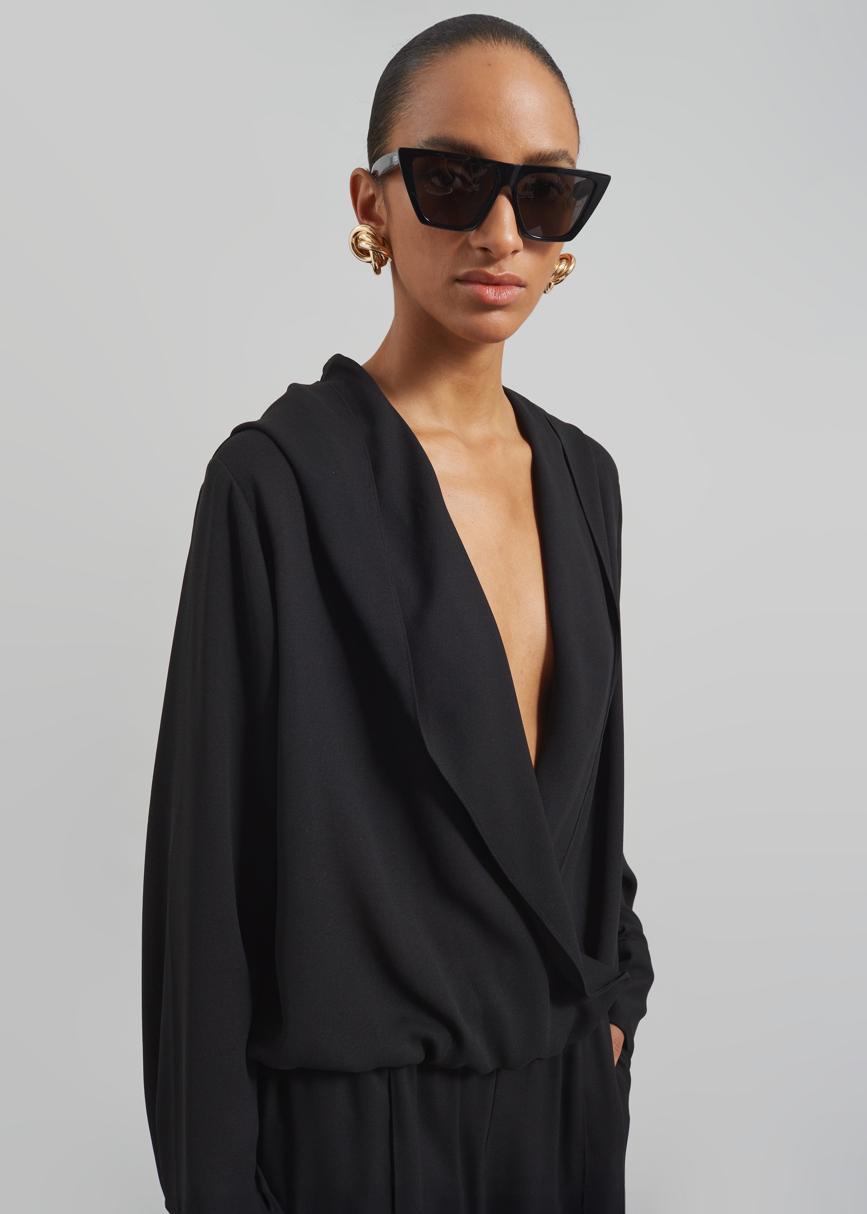 Annie Fluid Hooded Blouse - Black - 6