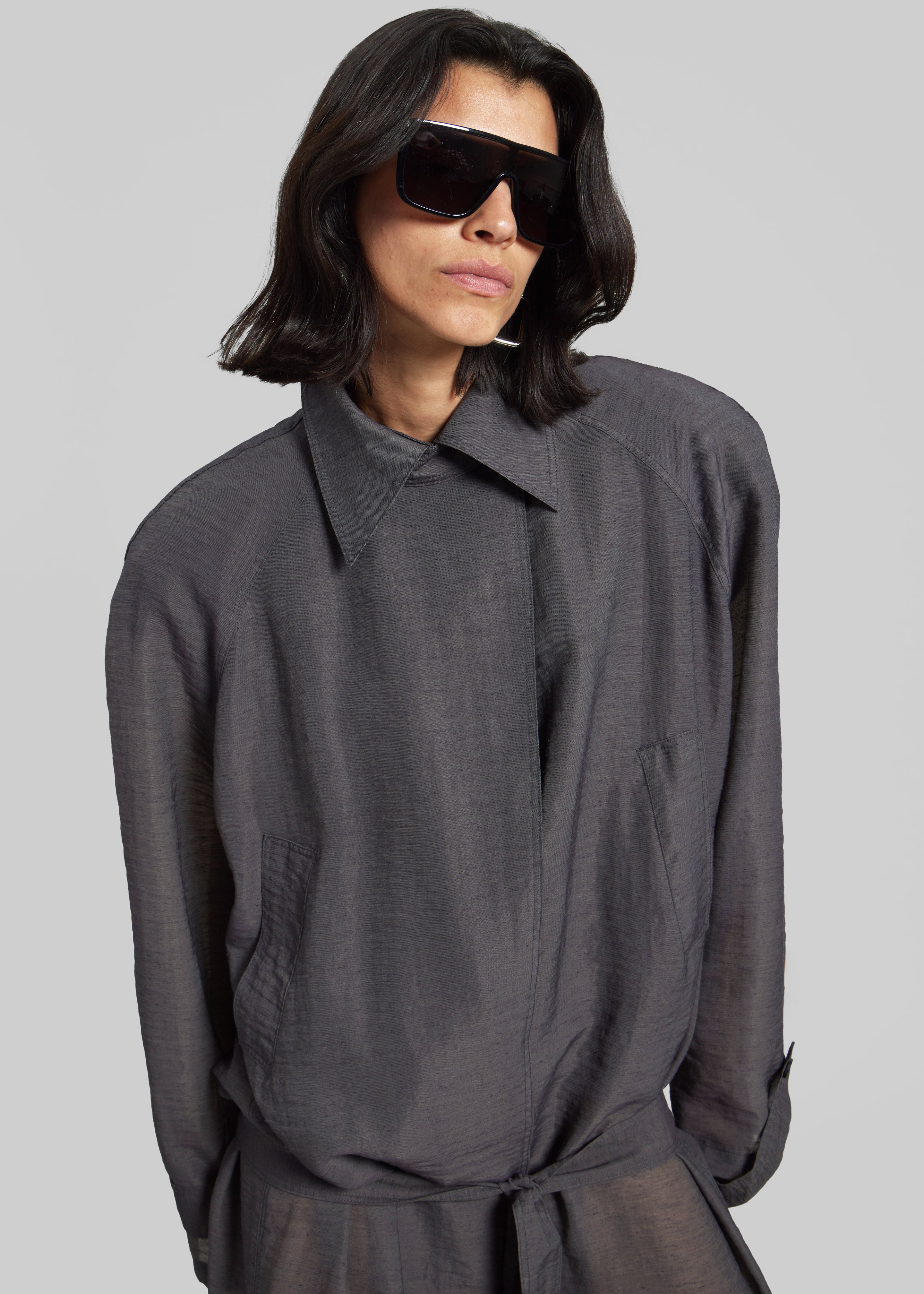 Ansel Sheer Scarf Collar Trench - Charcoal - 7