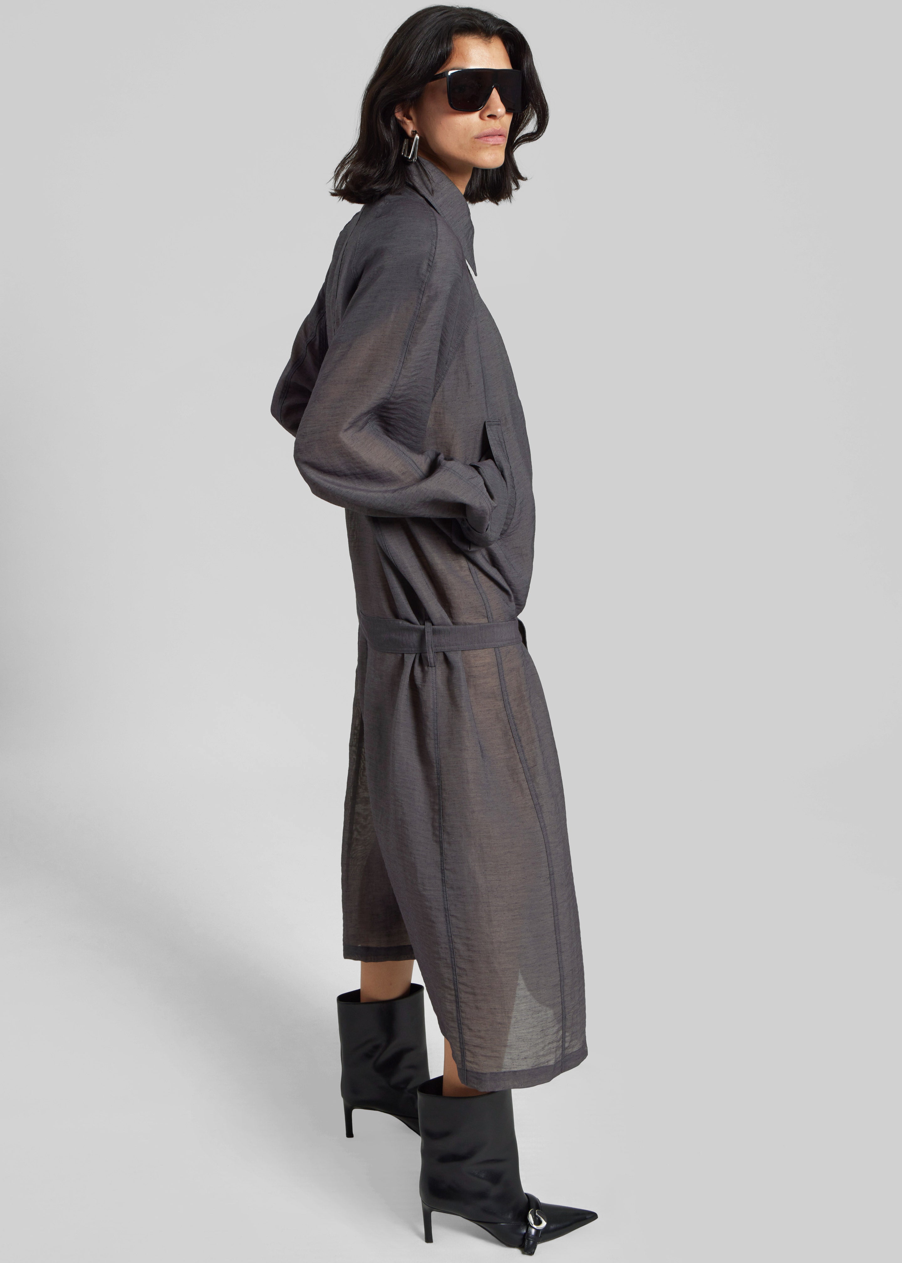 Ansel Sheer Scarf Collar Trench - Charcoal - 1