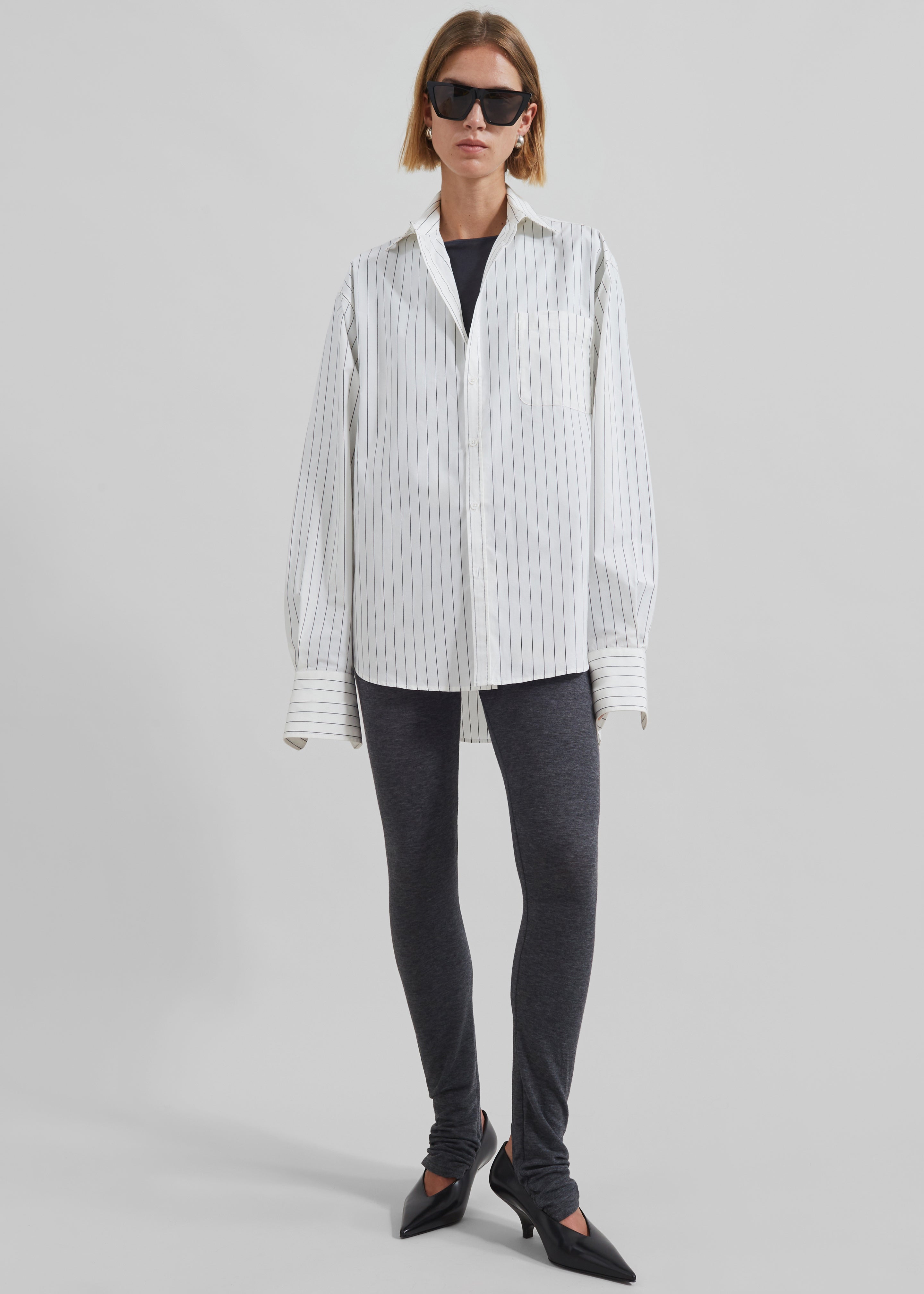 Anvers Striped Cotton Button Up Shirt - White/Black Stripe - 8