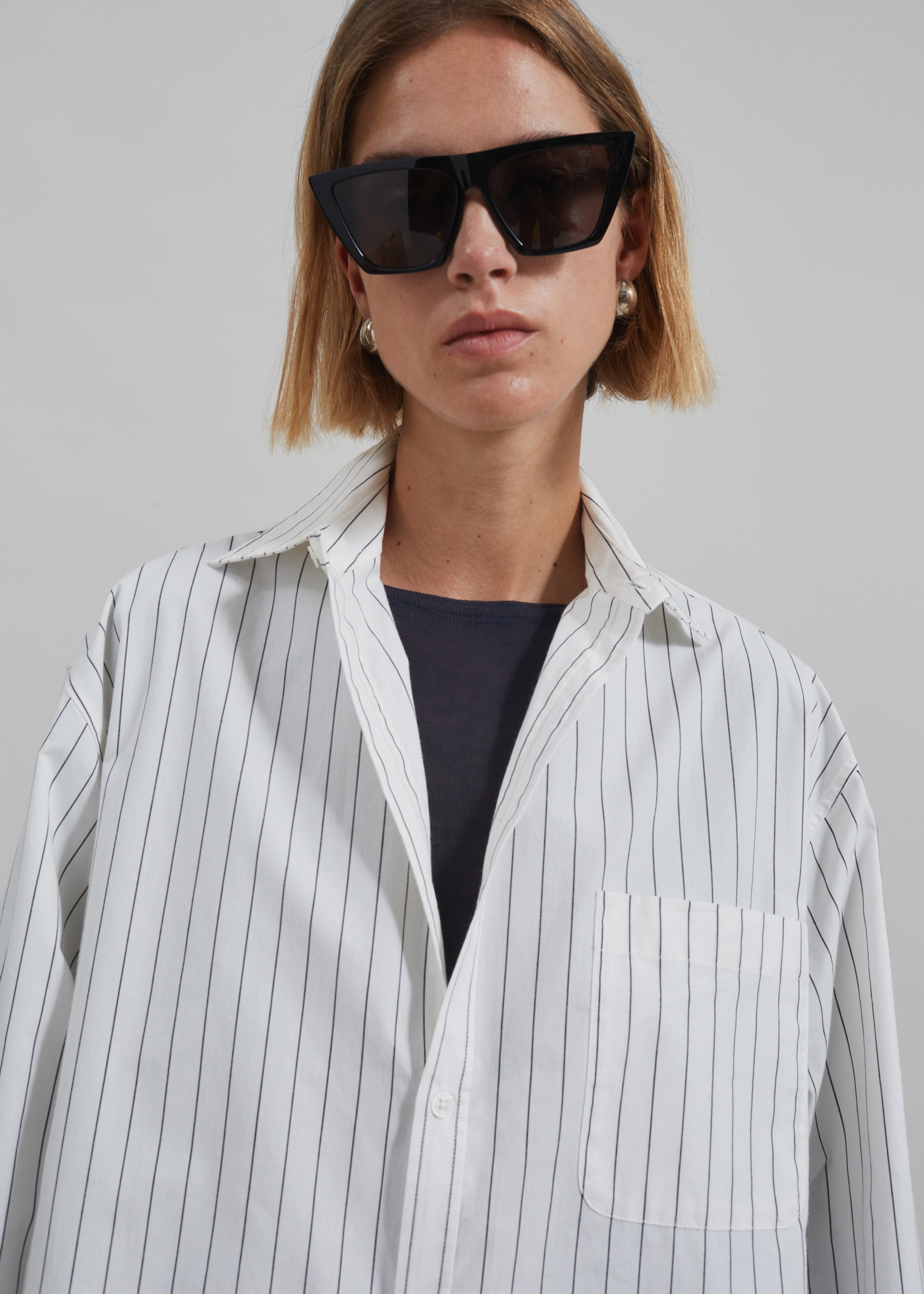 Anvers Striped Cotton Button Up Shirt - White/Black Stripe - 7