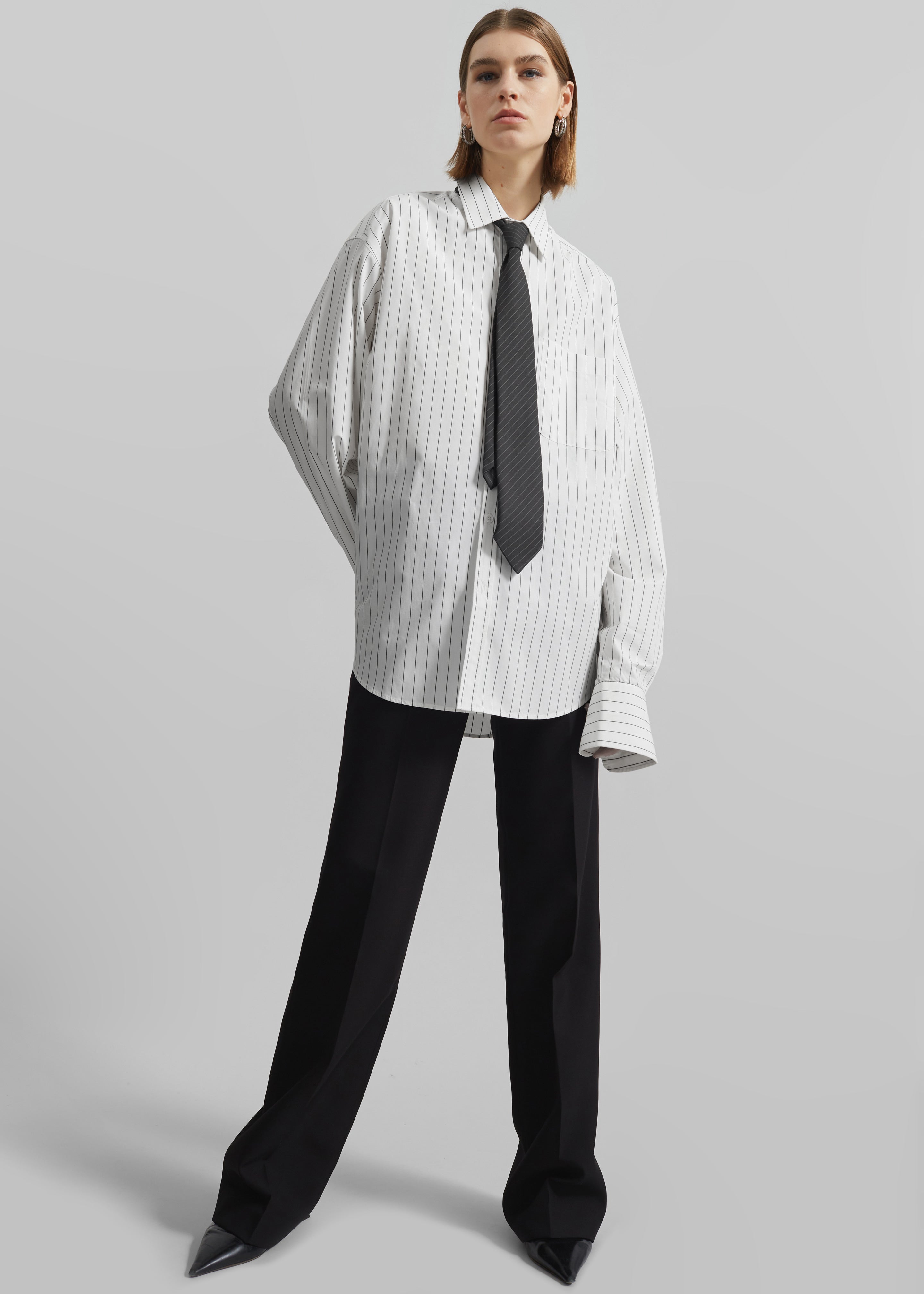 Anvers Striped Cotton Button Up Shirt - White/Black Stripe - 13