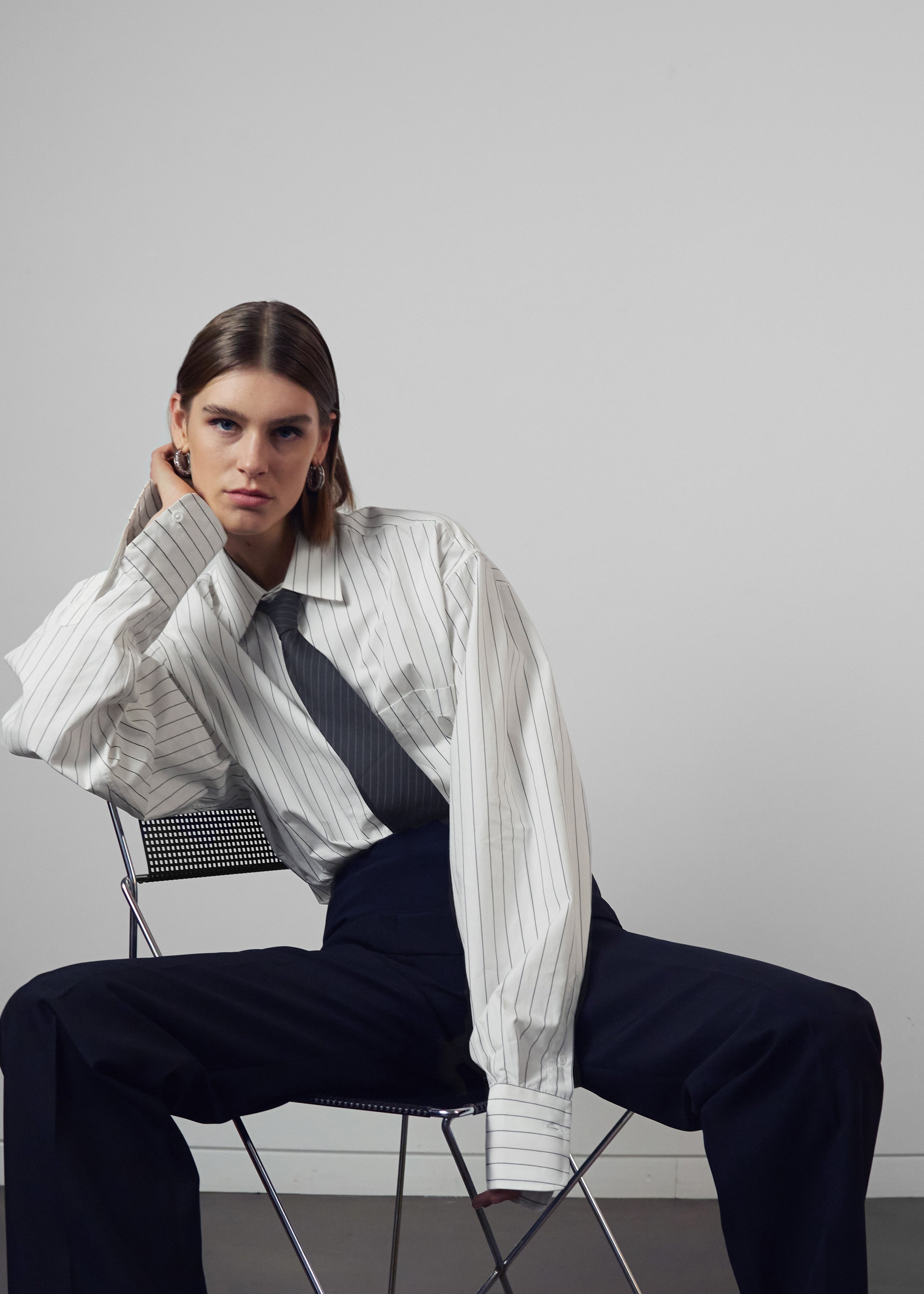 Anvers Striped Cotton Button Up Shirt - White/Black Stripe - 14