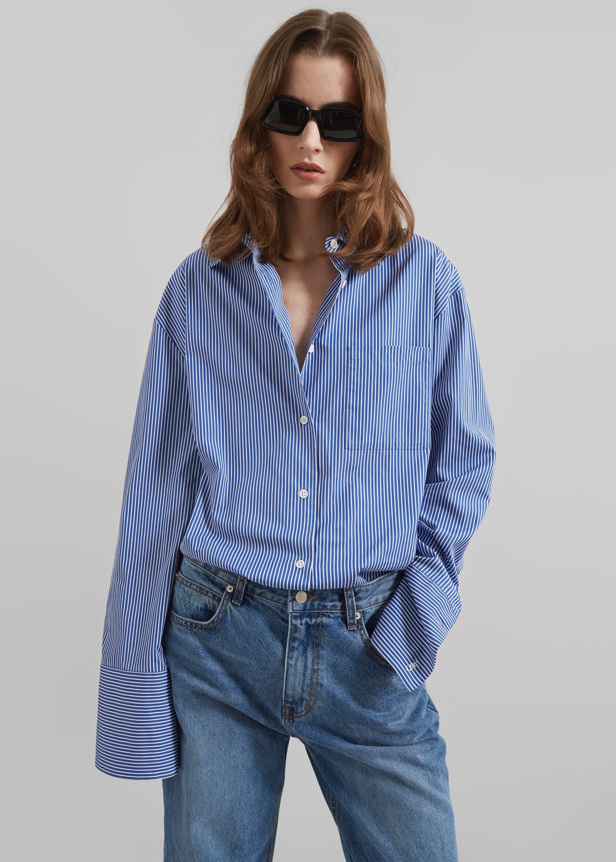 Anvers Striped Cotton Button Up Shirt - Blue/White Stripe - 5