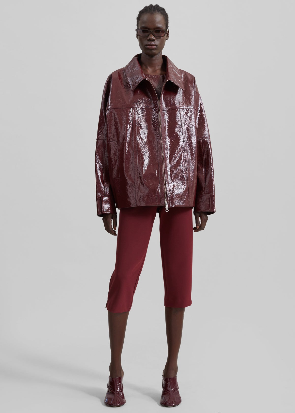 Arbor Crackled Faux Leather Jacket - Burgundy - 8