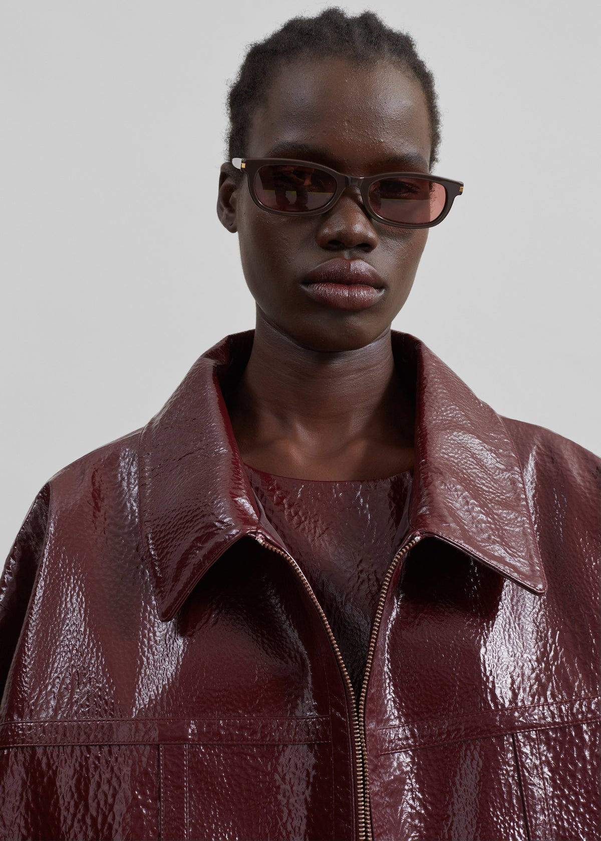 Arbor Crackled Faux Leather Jacket - Burgundy - 5