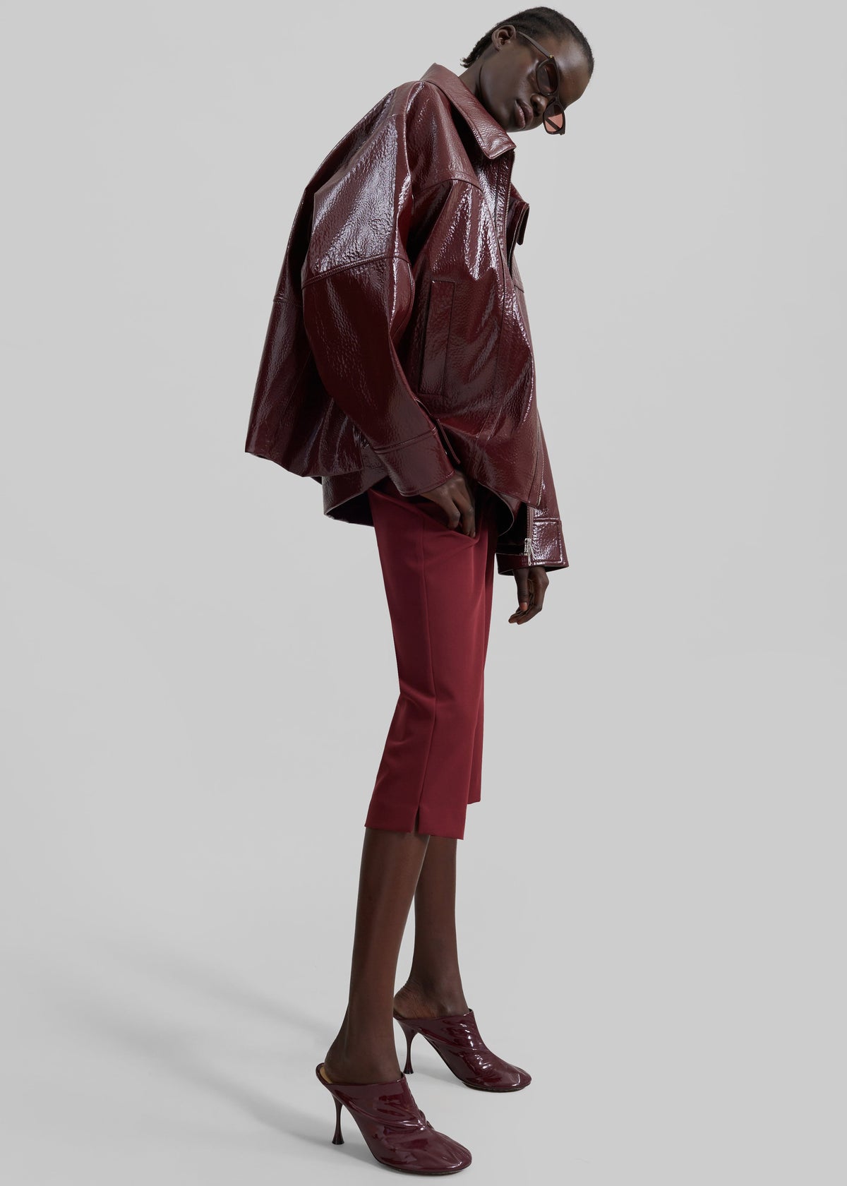 Arbor Crackled Faux Leather Jacket - Burgundy - 6