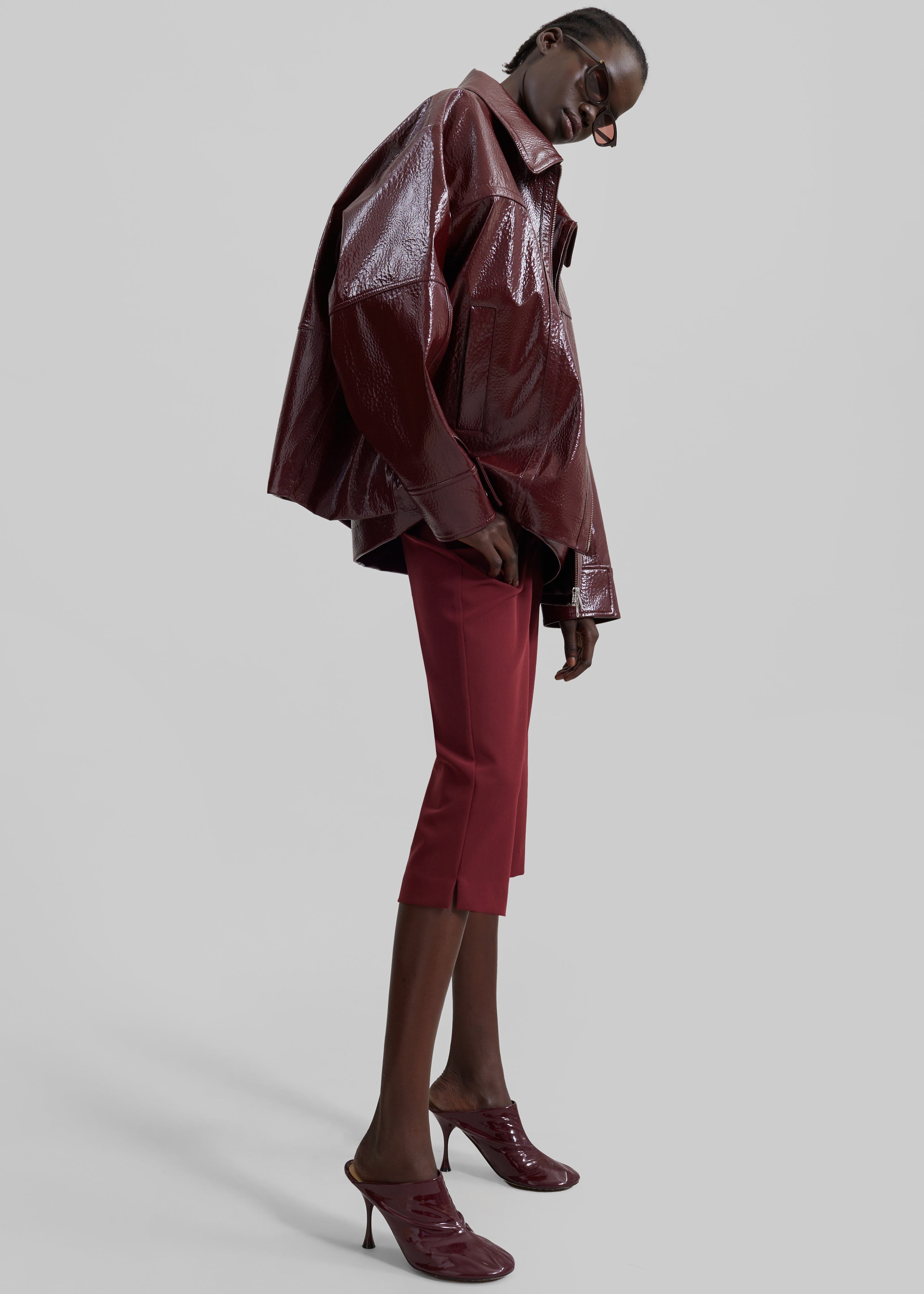 Arbor Crackled Faux Leather Jacket - Burgundy - 6