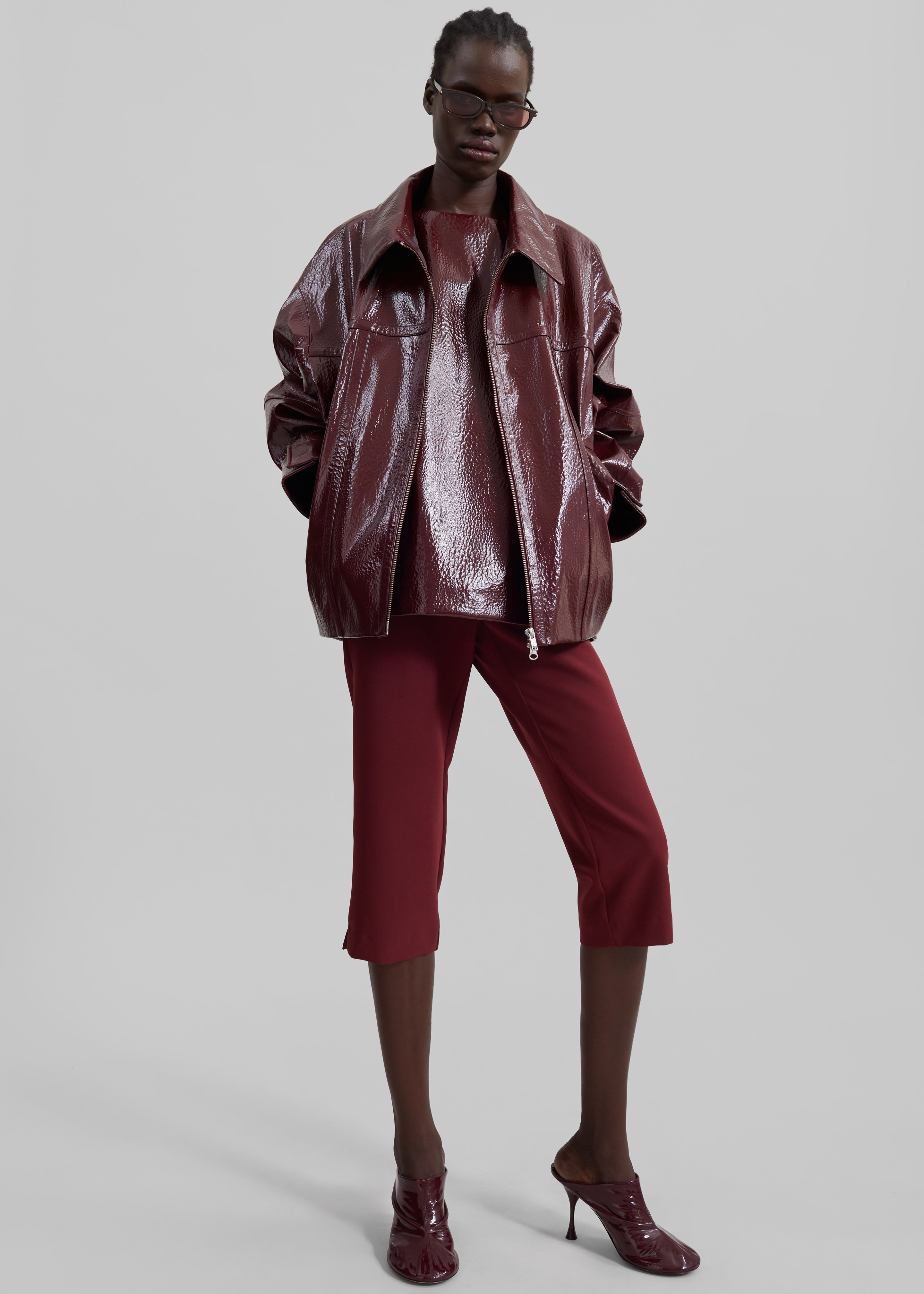 Arbor Crackled Faux Leather Jacket - Burgundy - 9