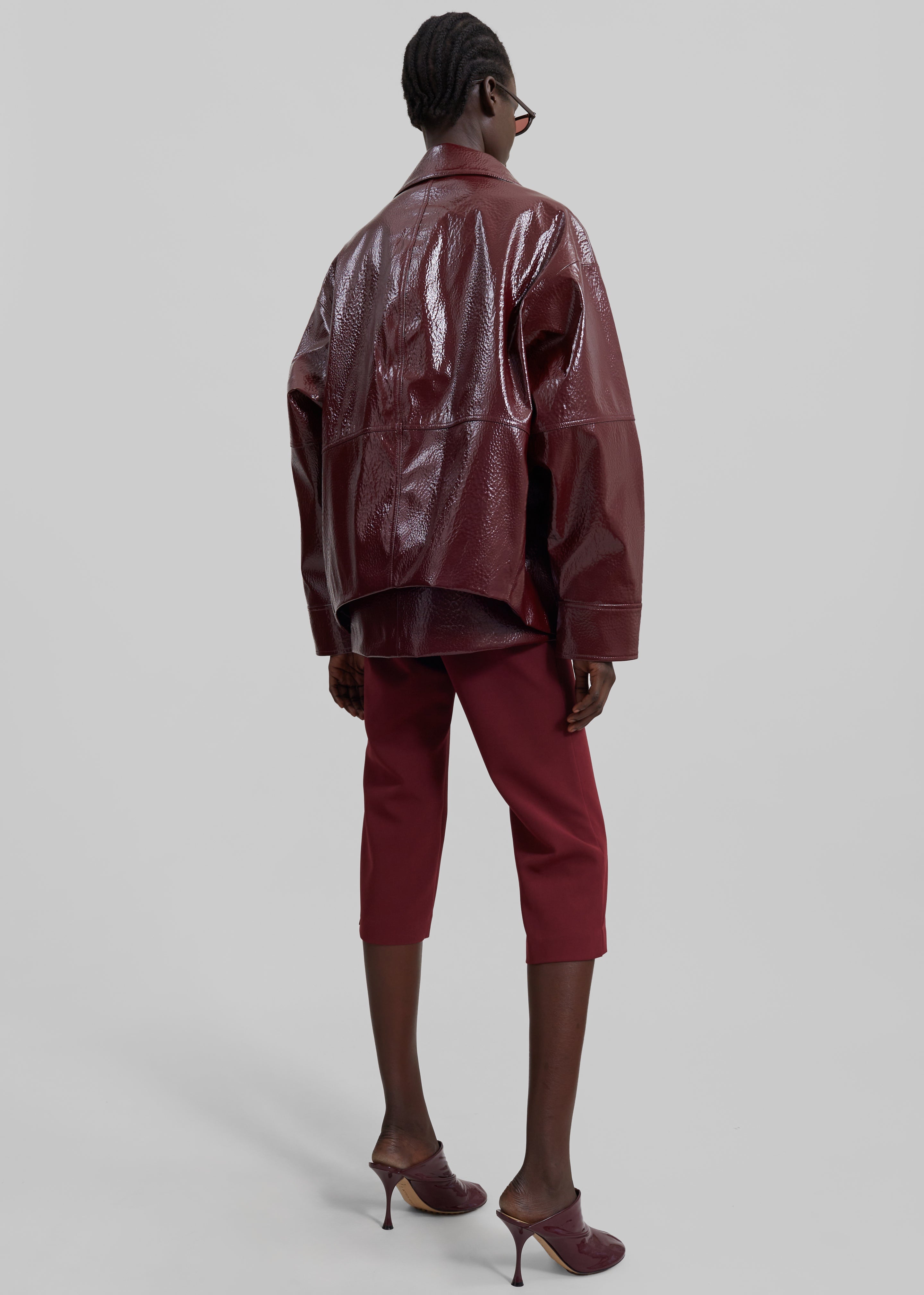 Arbor Crackled Faux Leather Jacket - Burgundy - 13