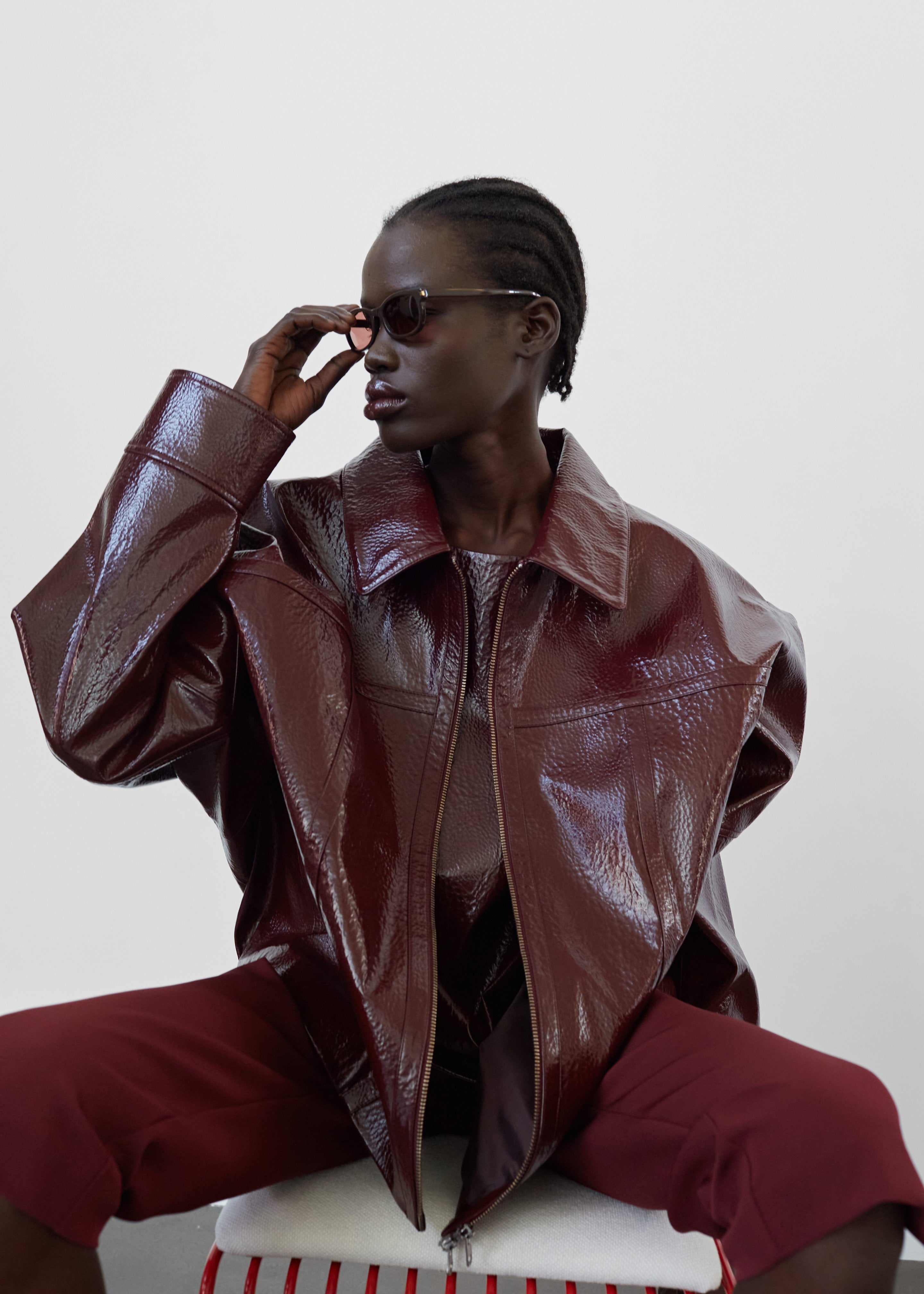 Arbor Crackled Faux Leather Jacket - Burgundy - 7