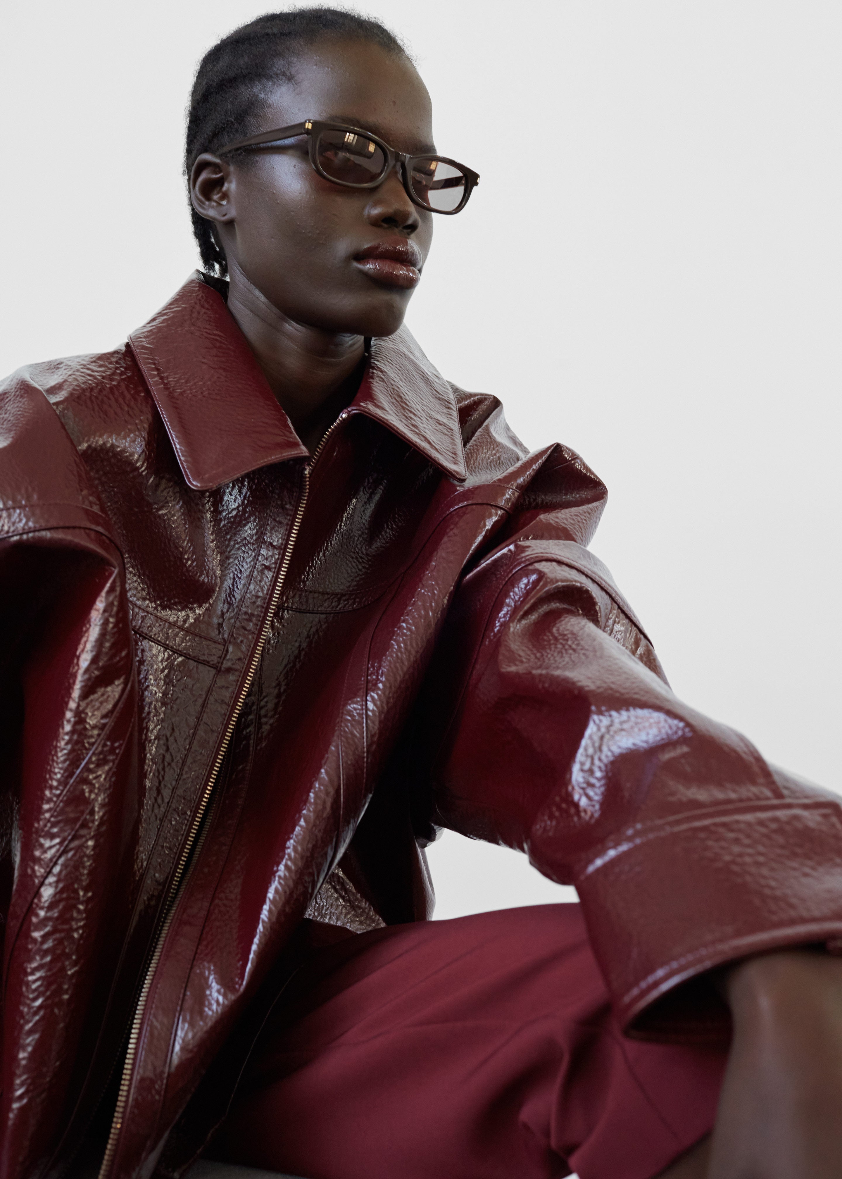 Arbor Crackled Faux Leather Jacket - Burgundy - 11
