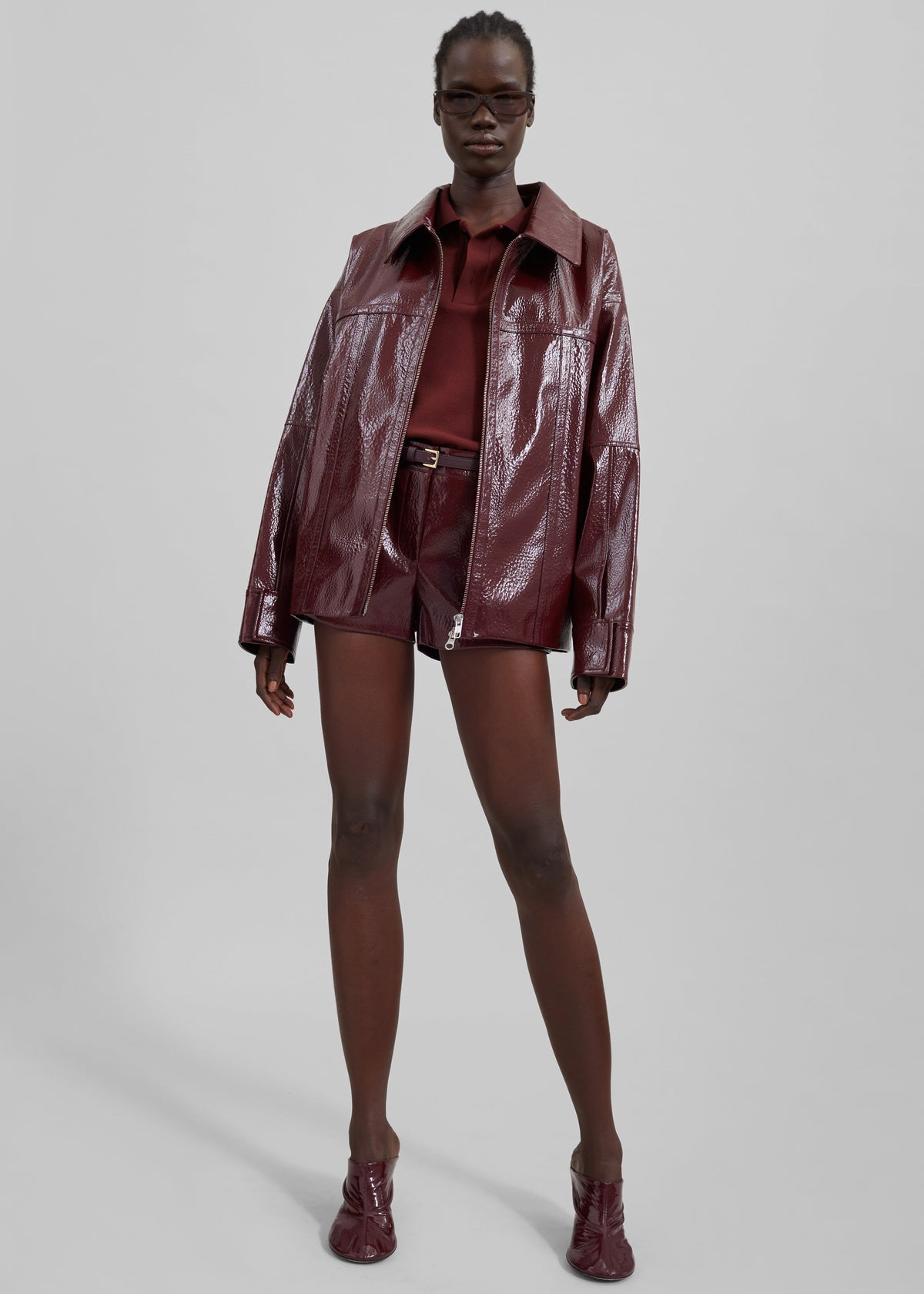 Arbor Crackled Faux Leather Jacket - Burgundy - 4