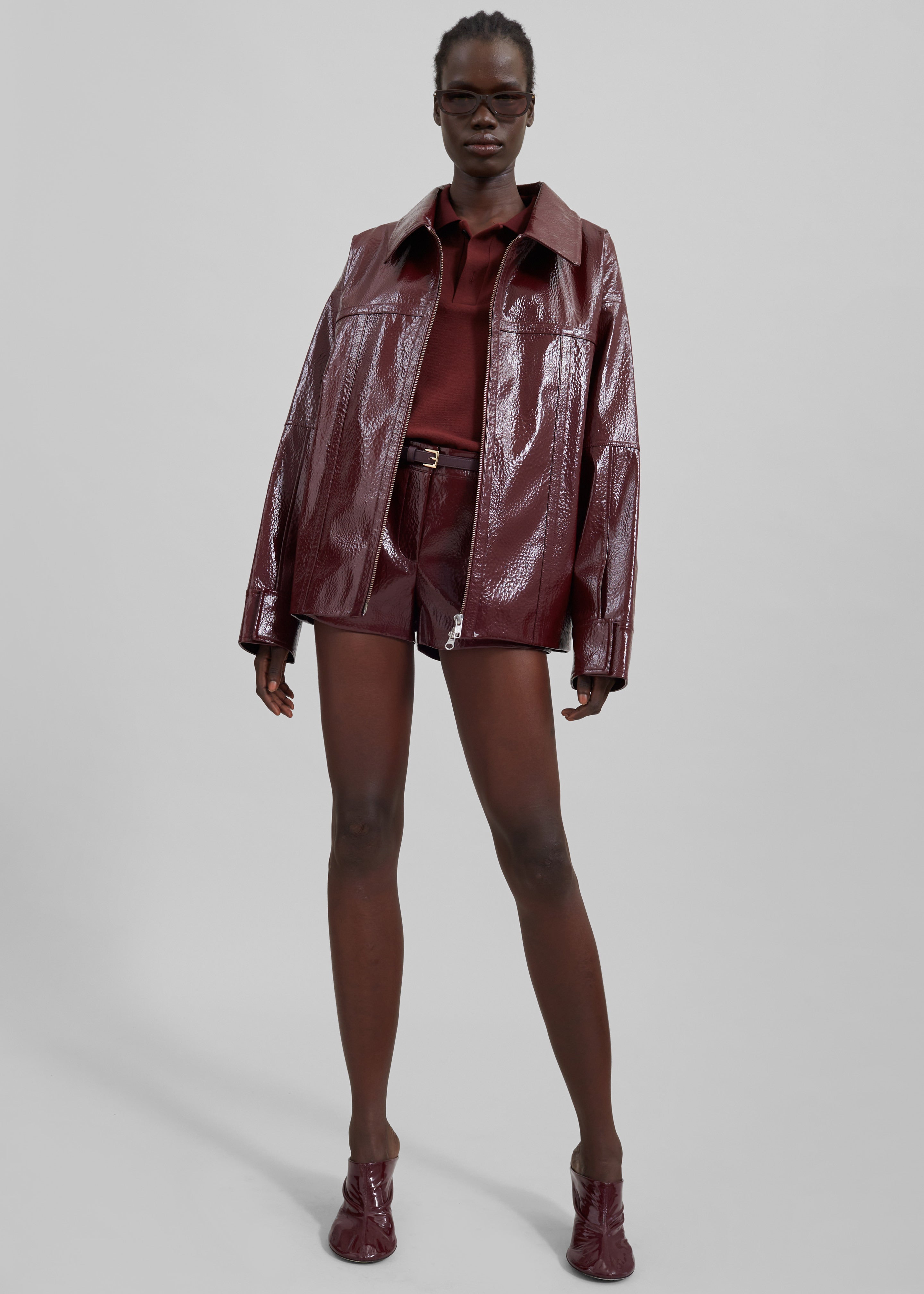 Arbor Crackled Faux Leather Jacket - Burgundy - 4