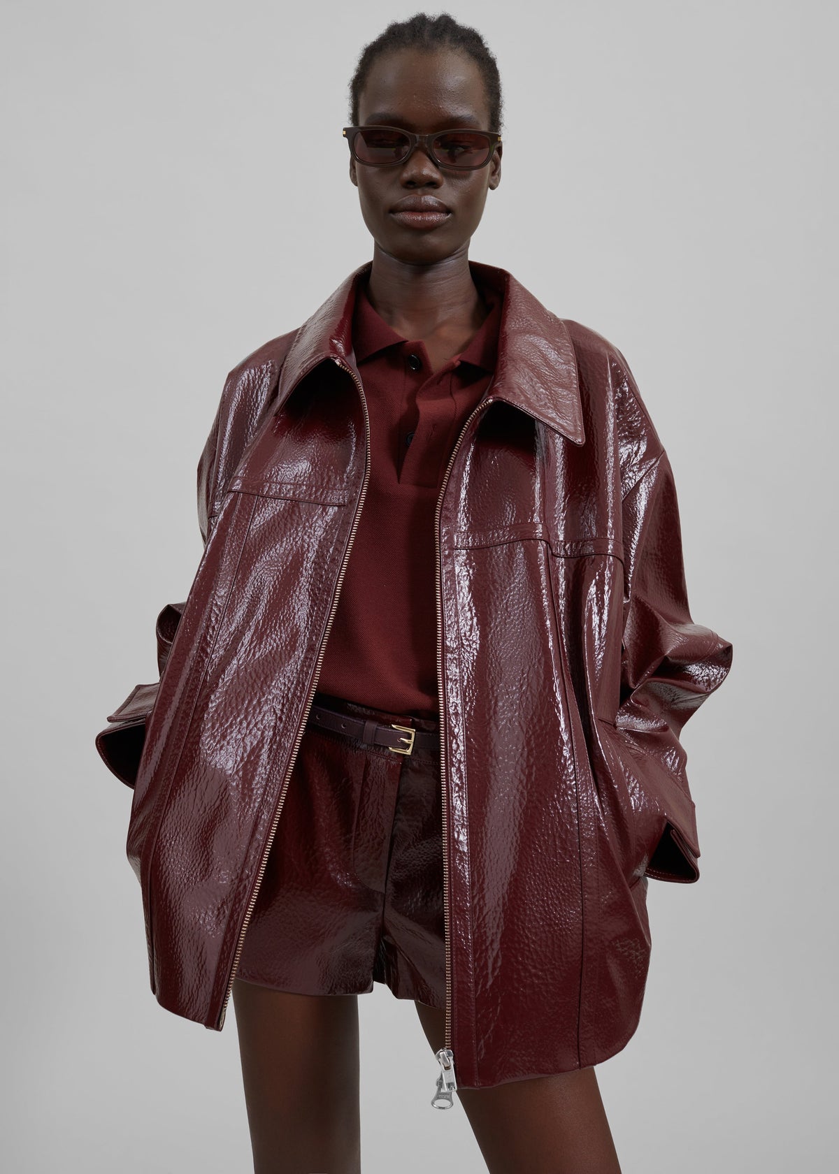 Arbor Crackled Faux Leather Jacket - Burgundy - 2