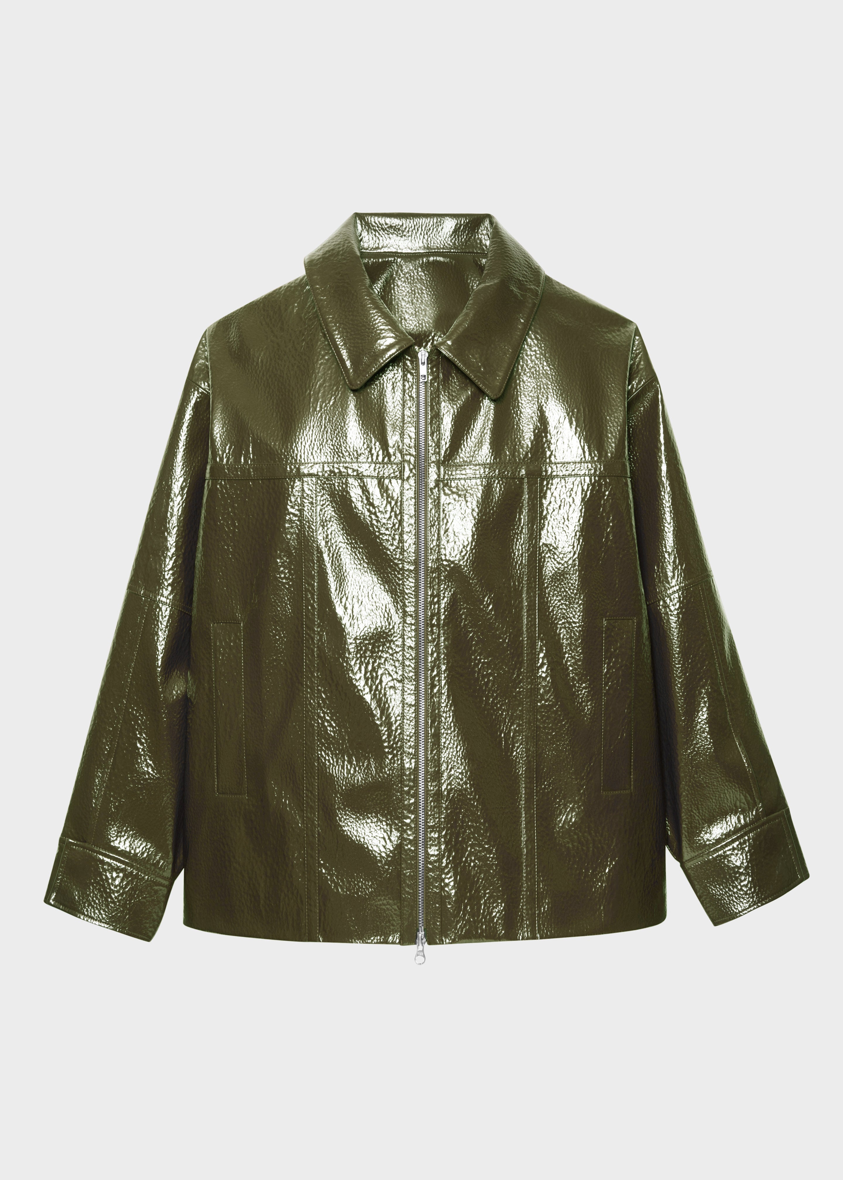 Arbor Crackled Faux Leather Jacket - Olive - 9