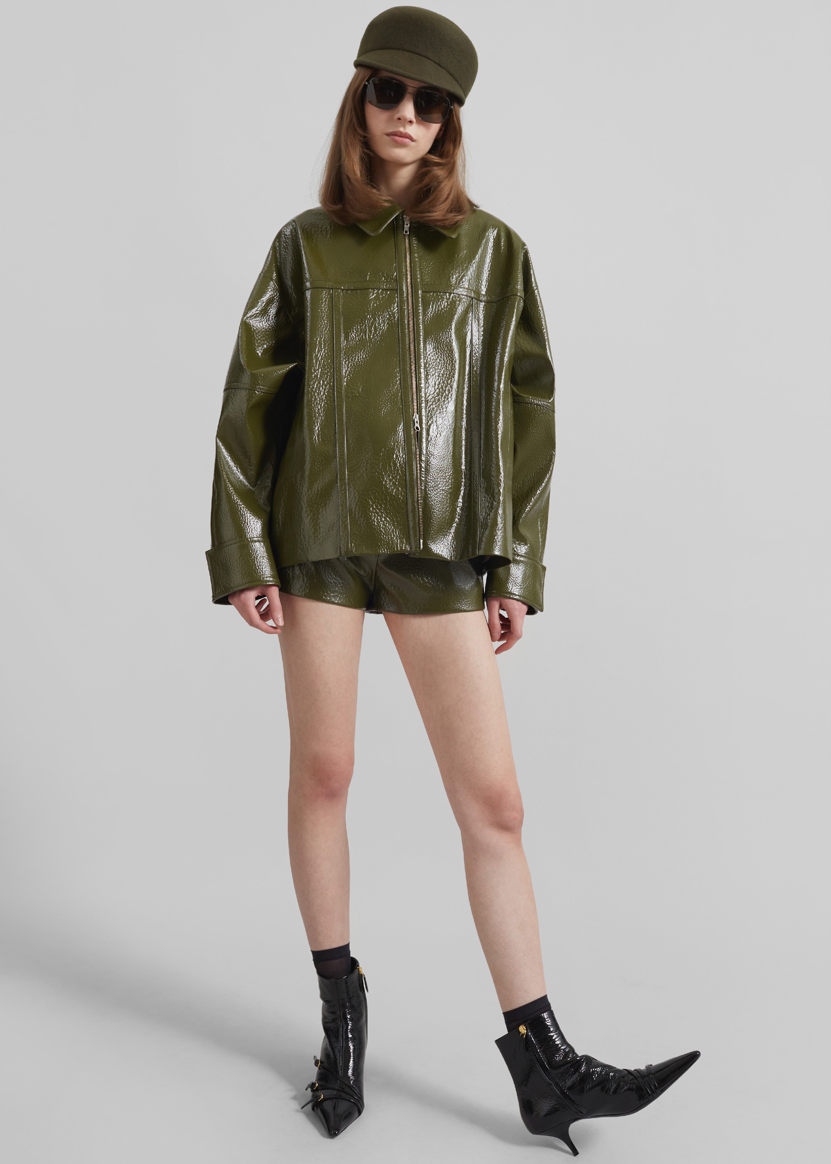 Arbor Crackled Faux Leather Jacket - Olive - 3