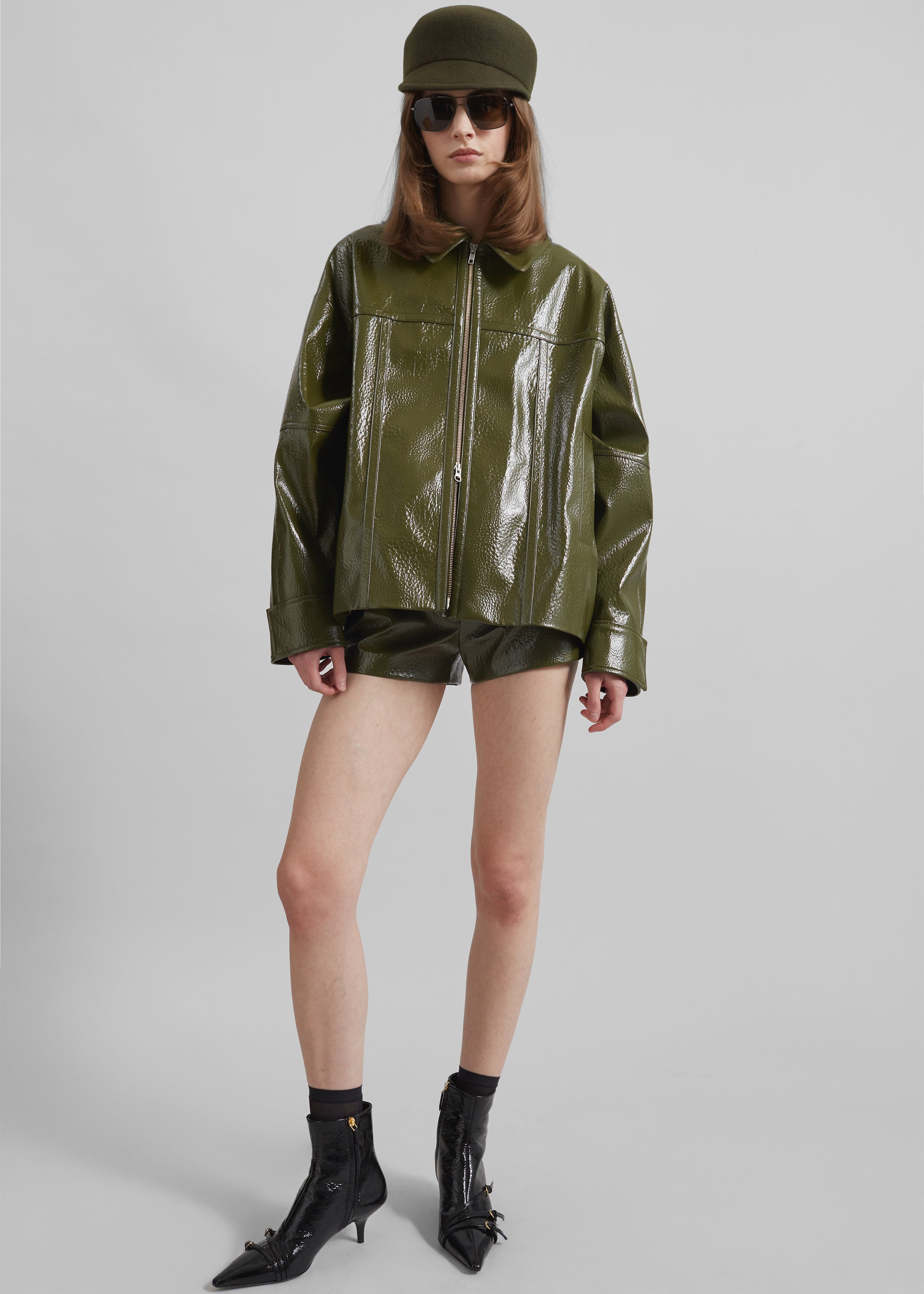 Arbor Crackled Faux Leather Jacket - Olive - 5