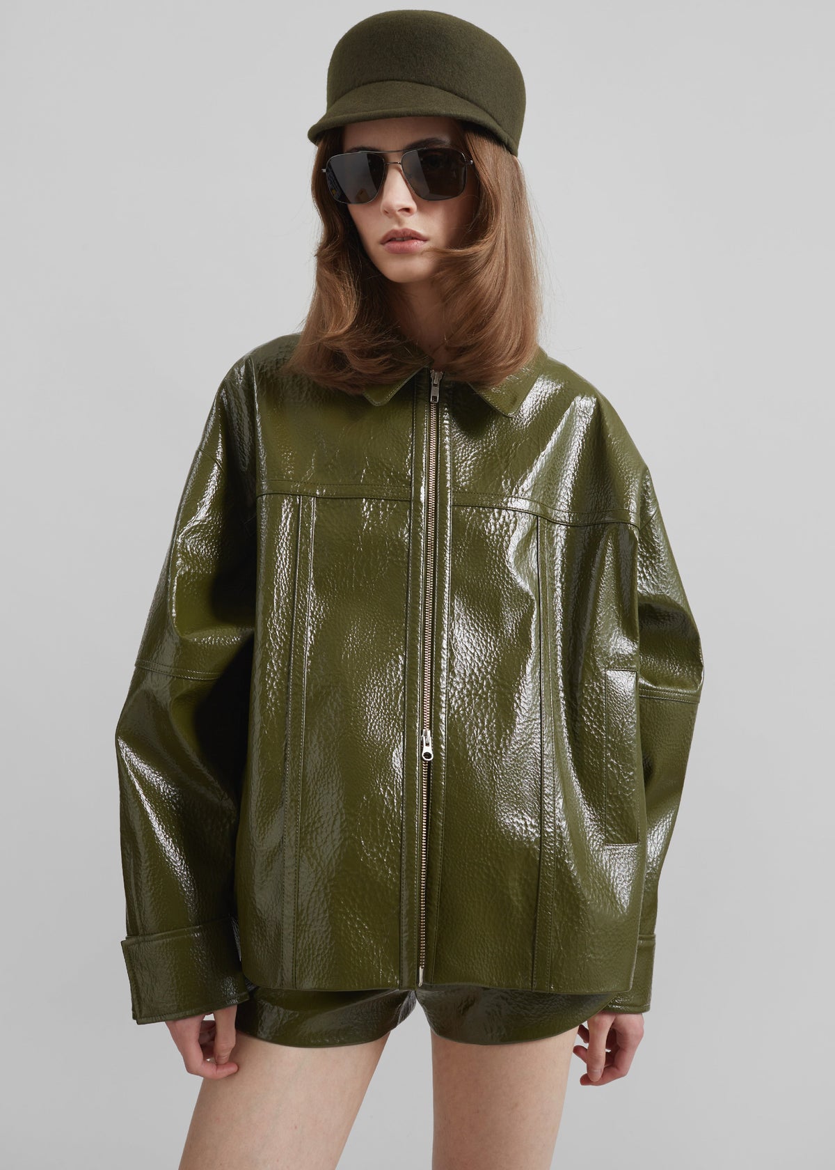 Arbor Crackled Faux Leather Jacket - Olive - 1