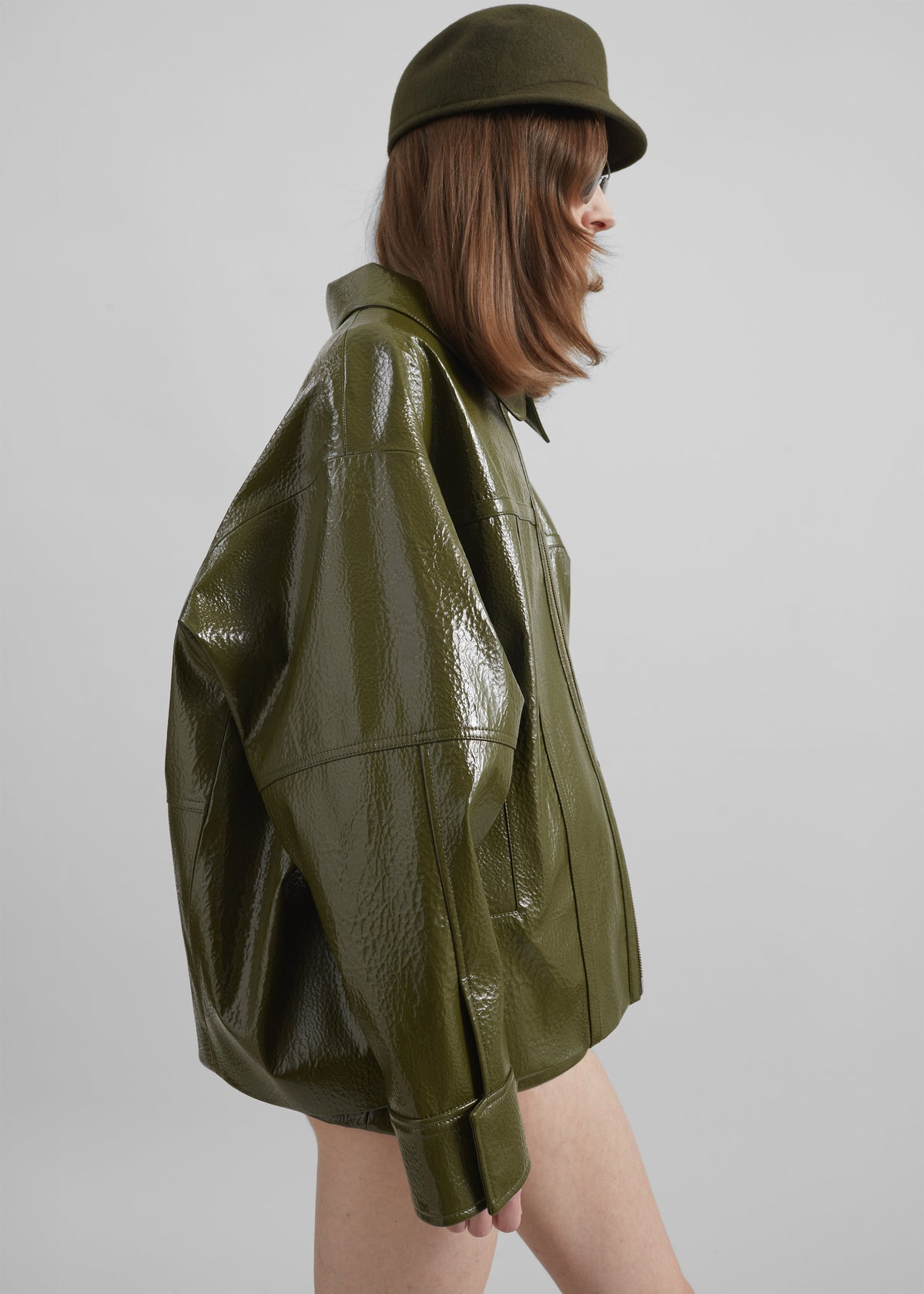 Arbor Crackled Faux Leather Jacket - Olive - 2