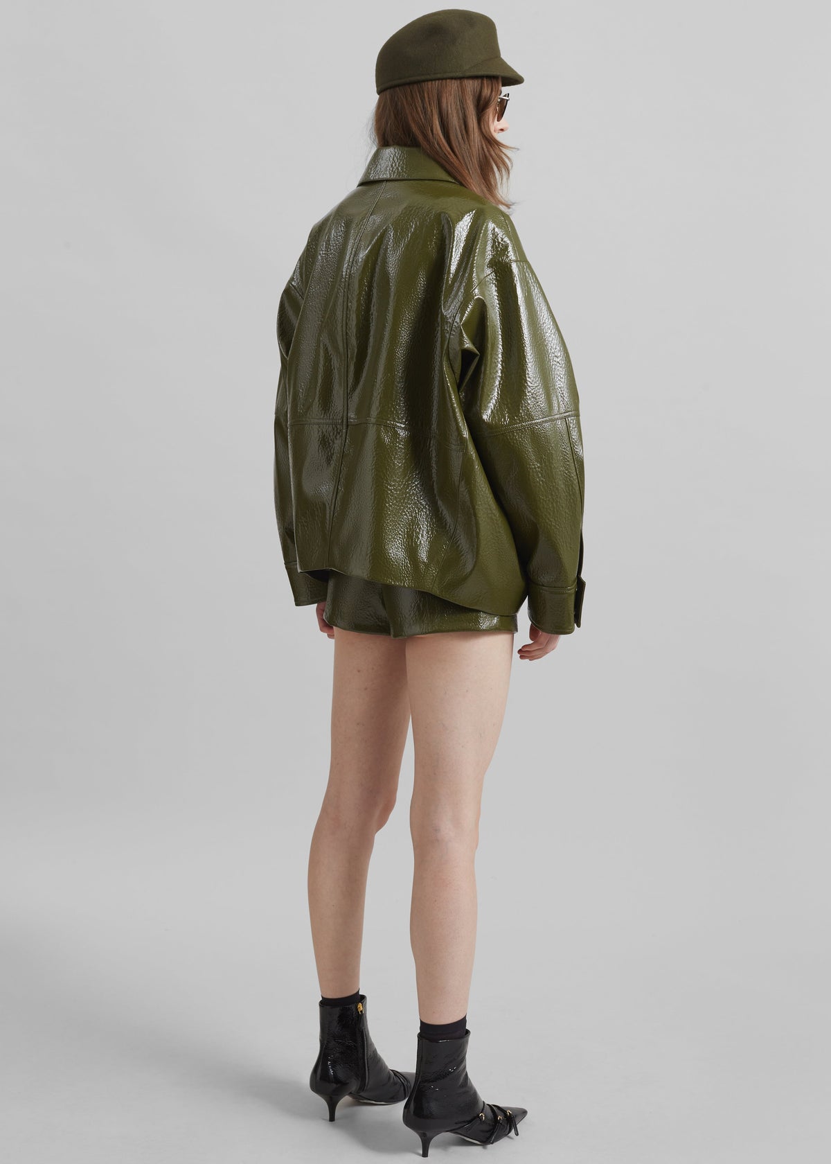 Arbor Crackled Faux Leather Jacket - Olive - 8