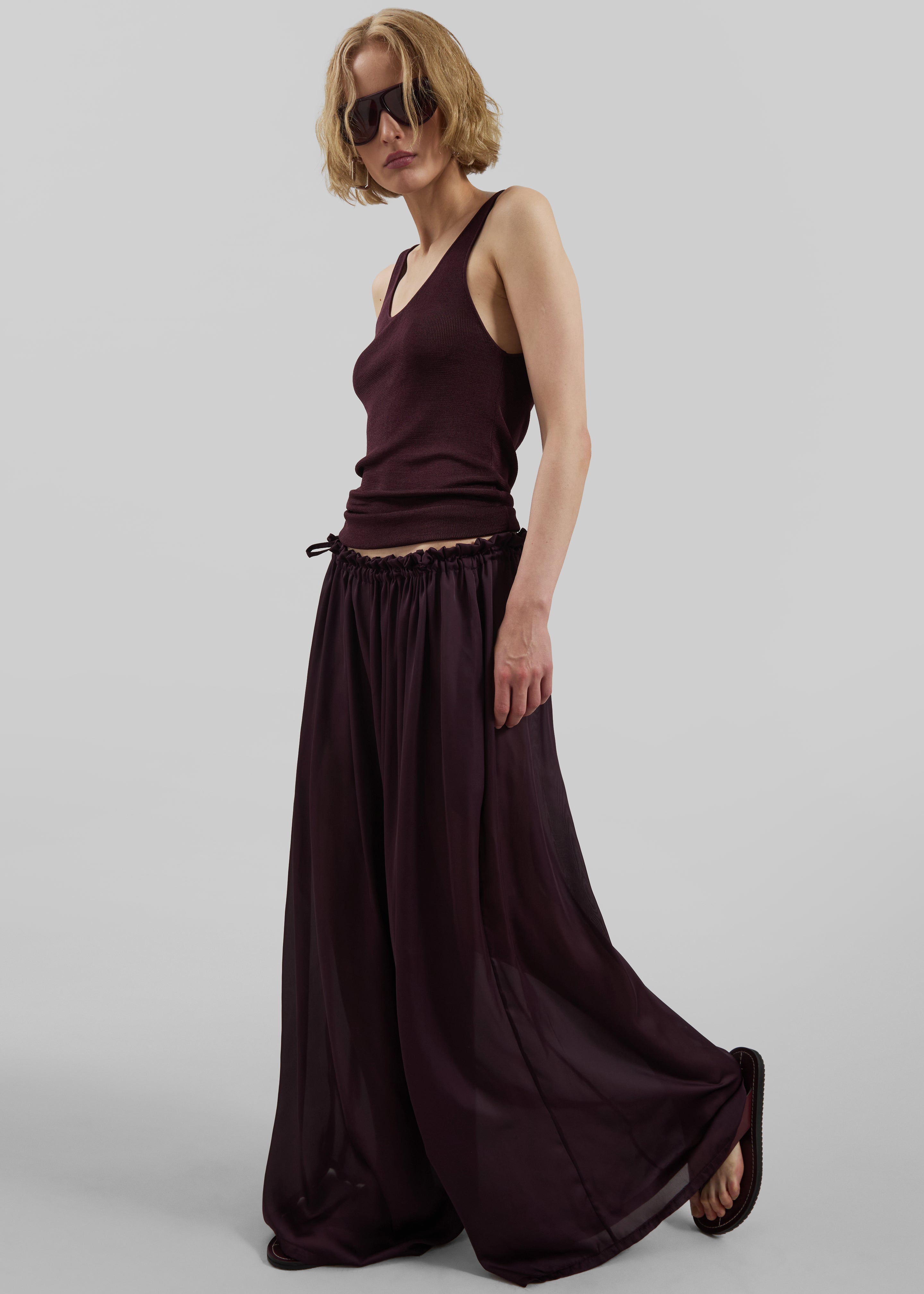Arleth Satin Sheer Drawstring Pants - Plum - 4