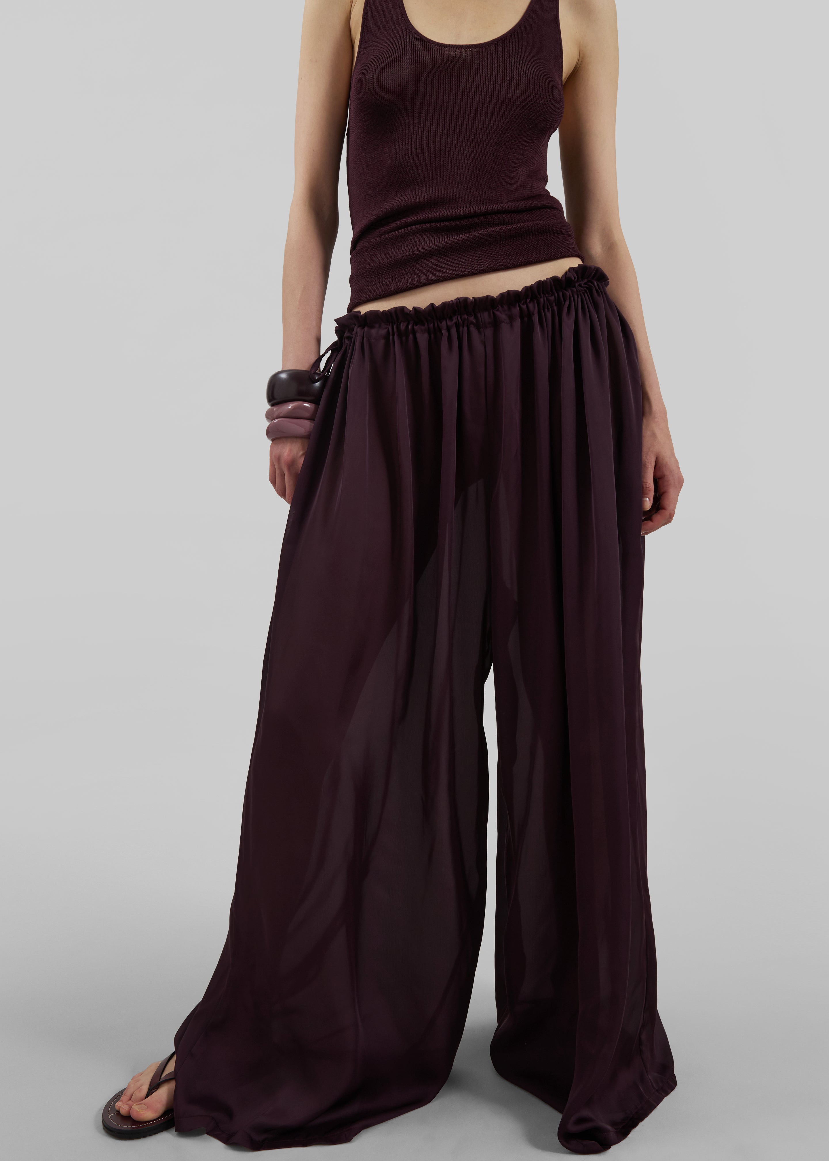 Arleth Satin Sheer Drawstring Pants - Plum - 6
