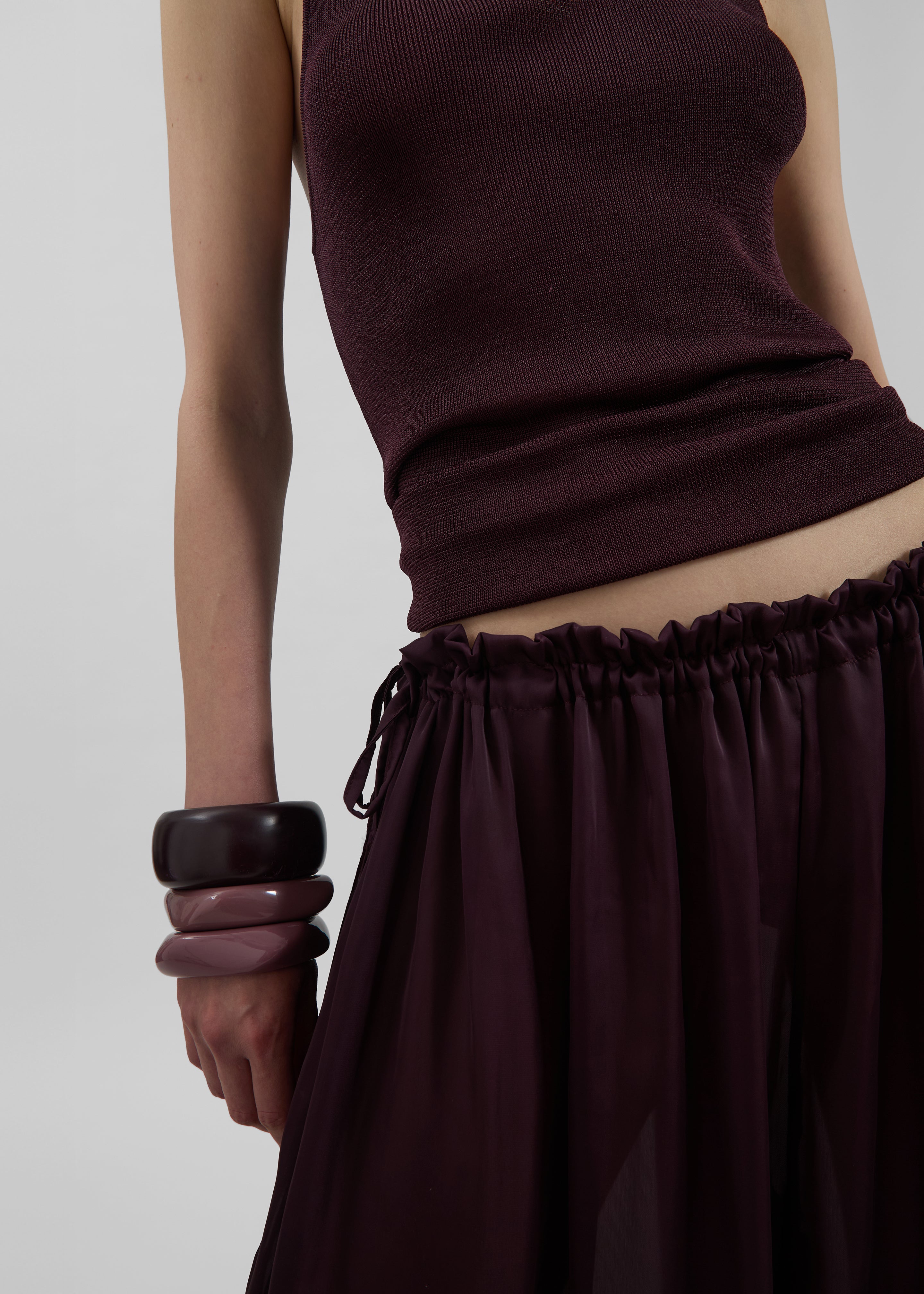 Arleth Satin Sheer Drawstring Pants - Plum - 3