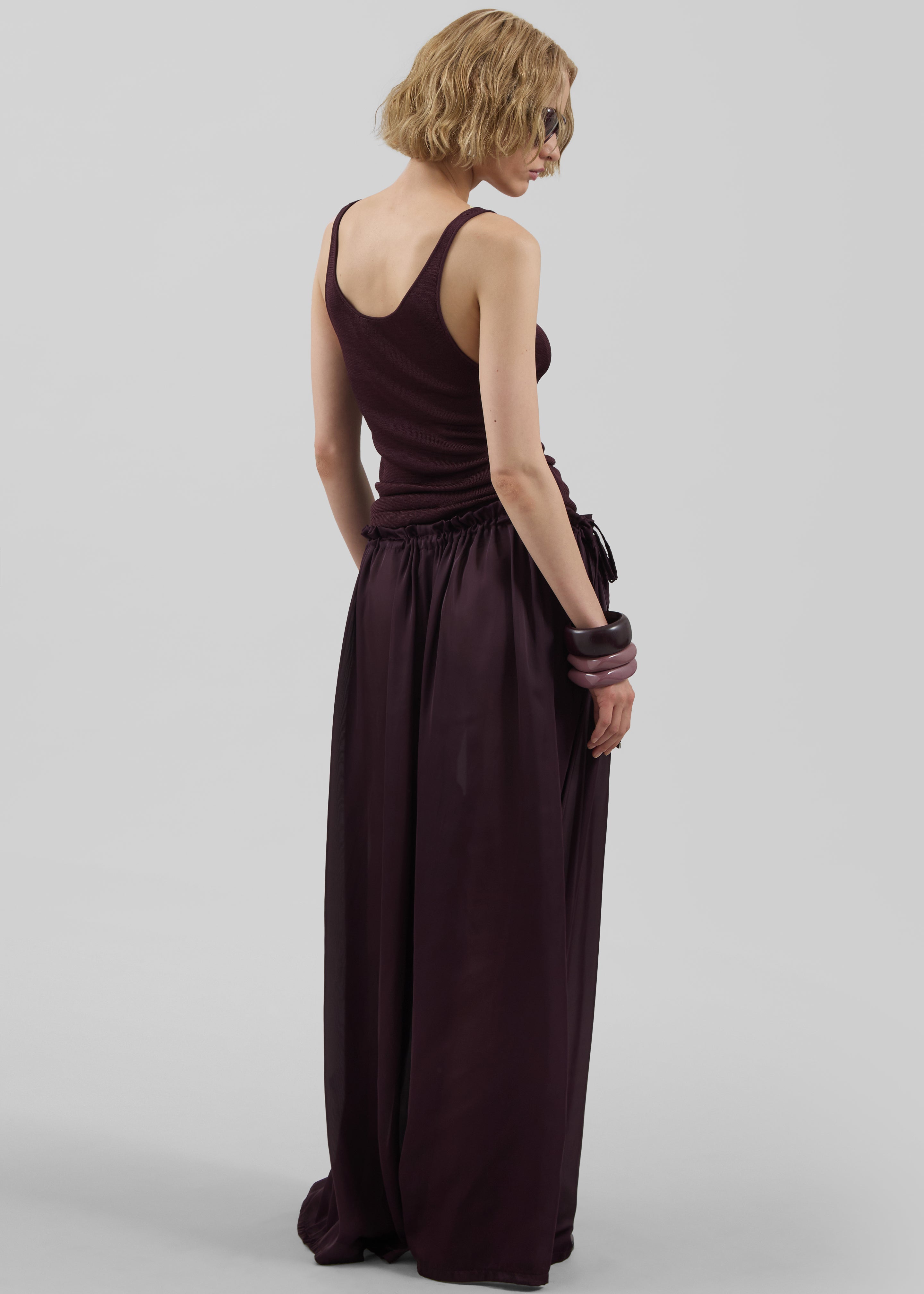 Arleth Satin Sheer Drawstring Pants - Plum - 8
