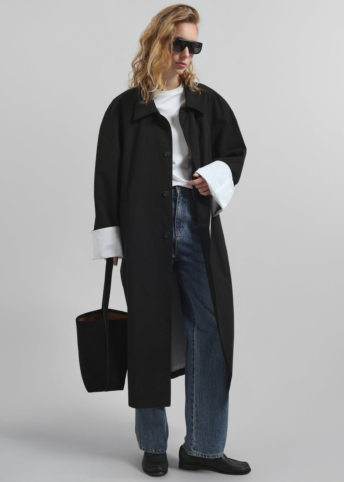 Arlise Oversized Trench Coat - Black - 5