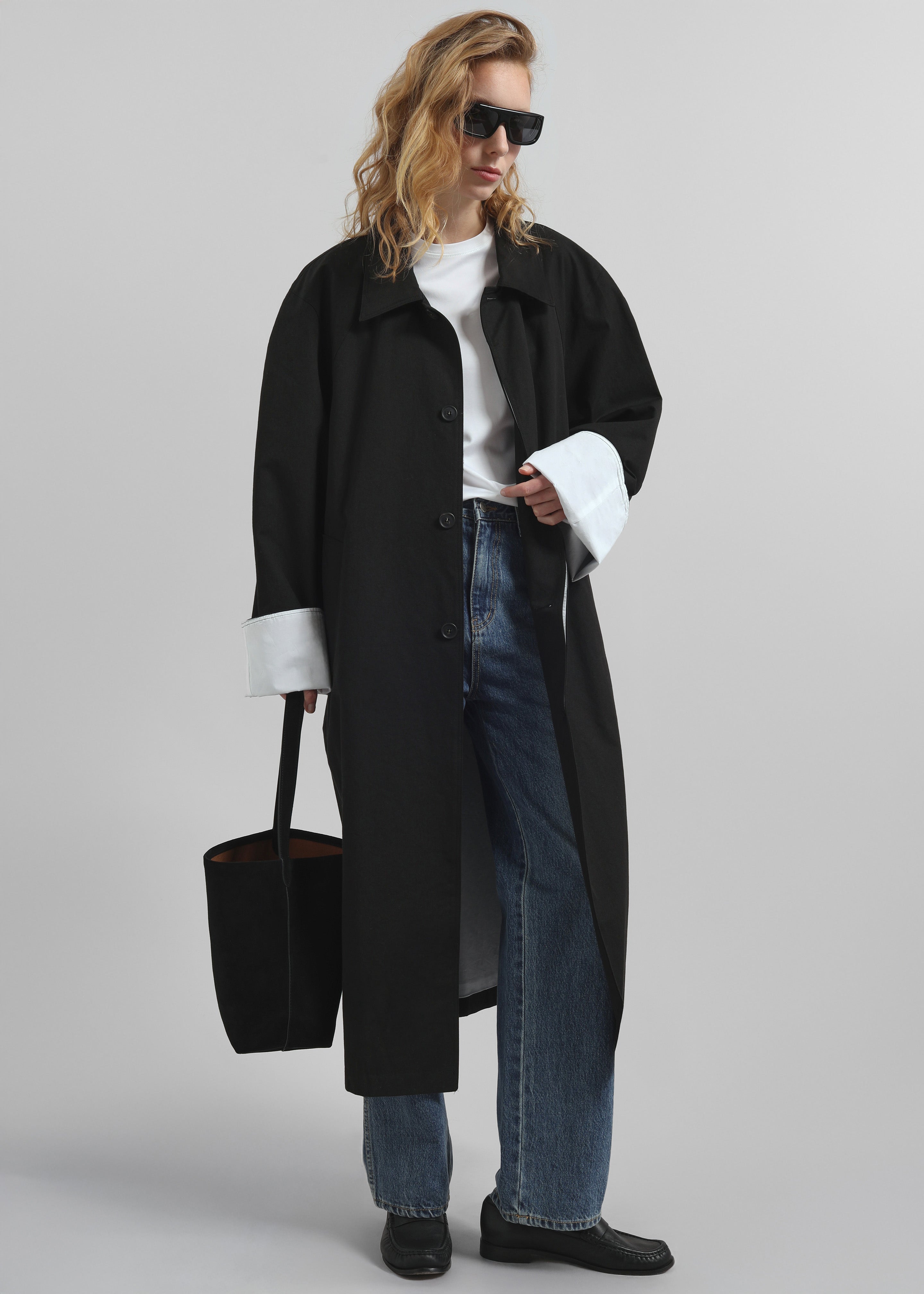 Arlise Oversized Trench Coat - Black - 5