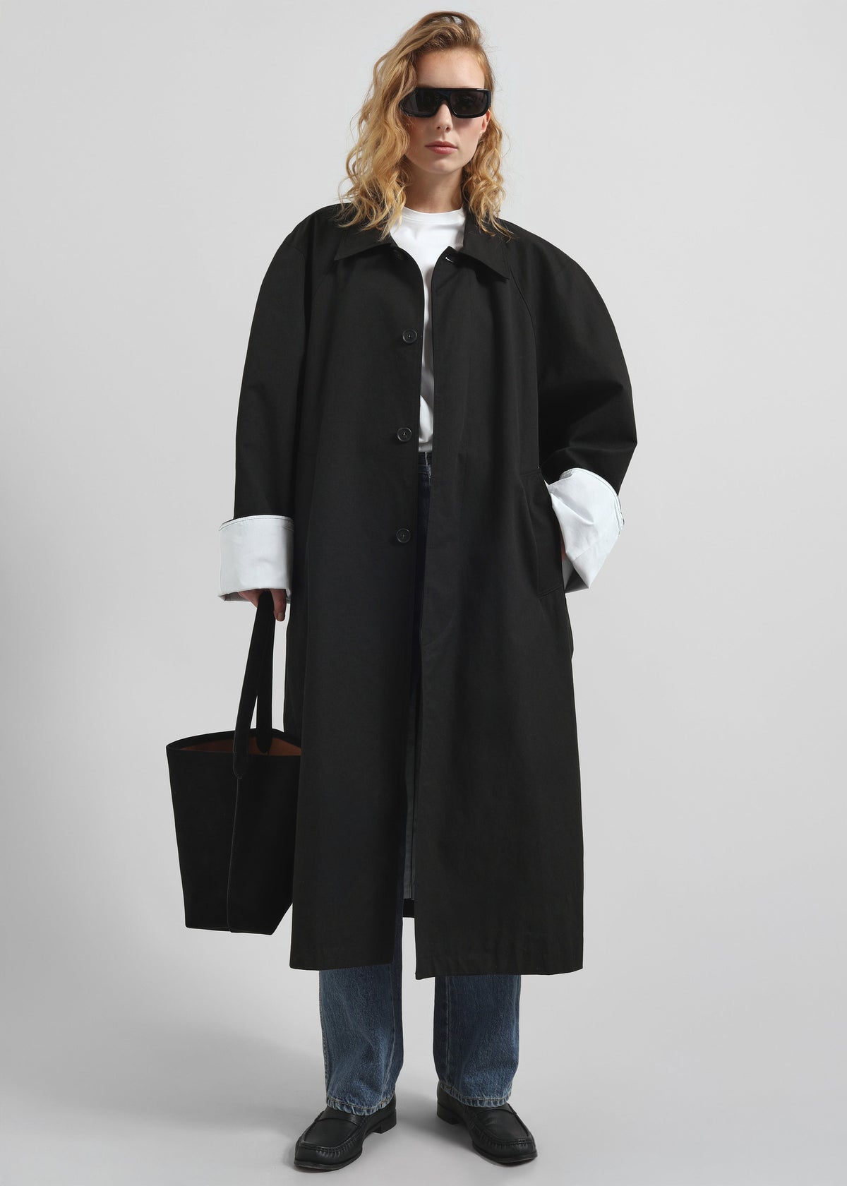 Arlise Oversized Trench Coat - Black - 1