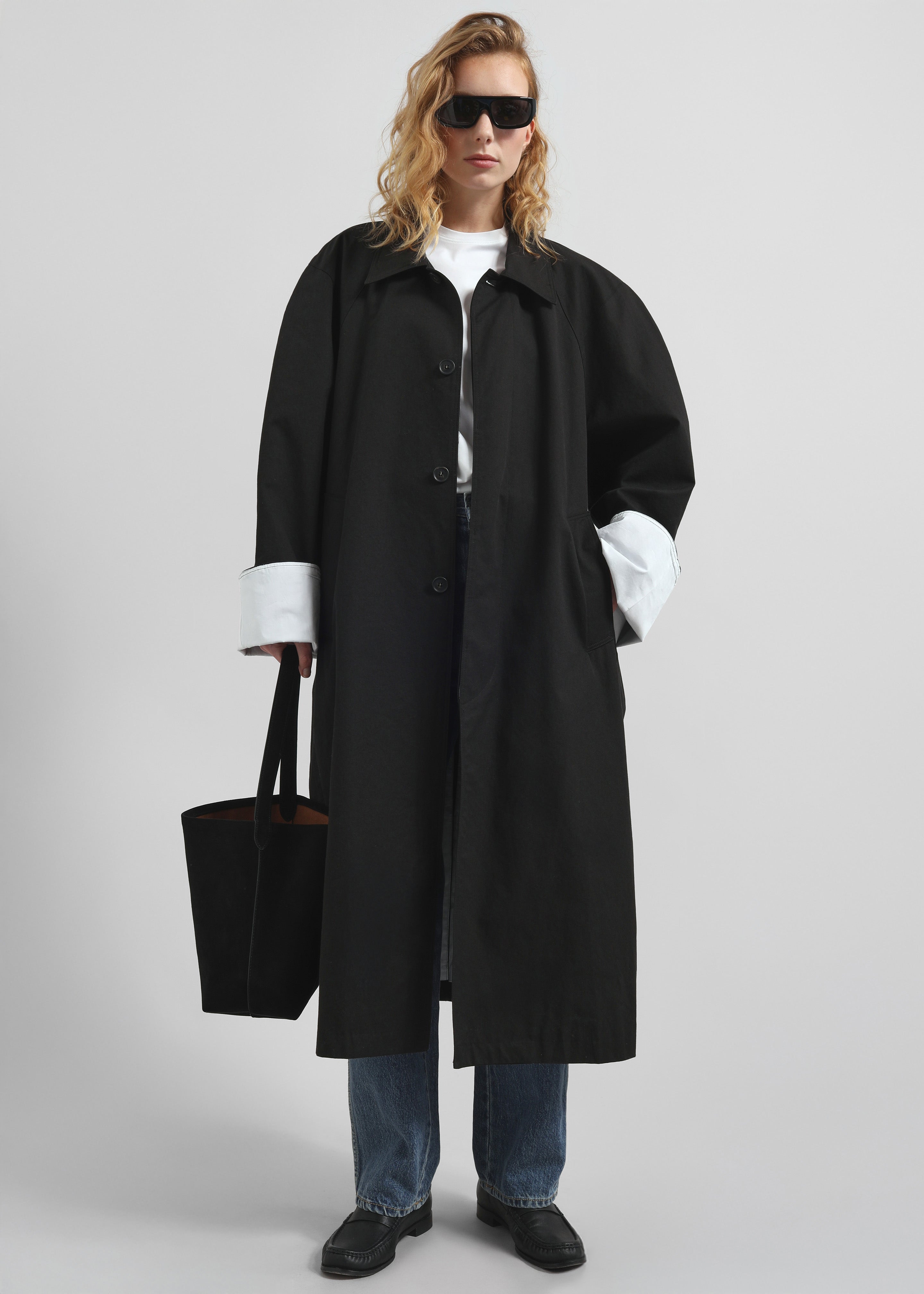 Arlise Oversized Trench Coat - Black - 1