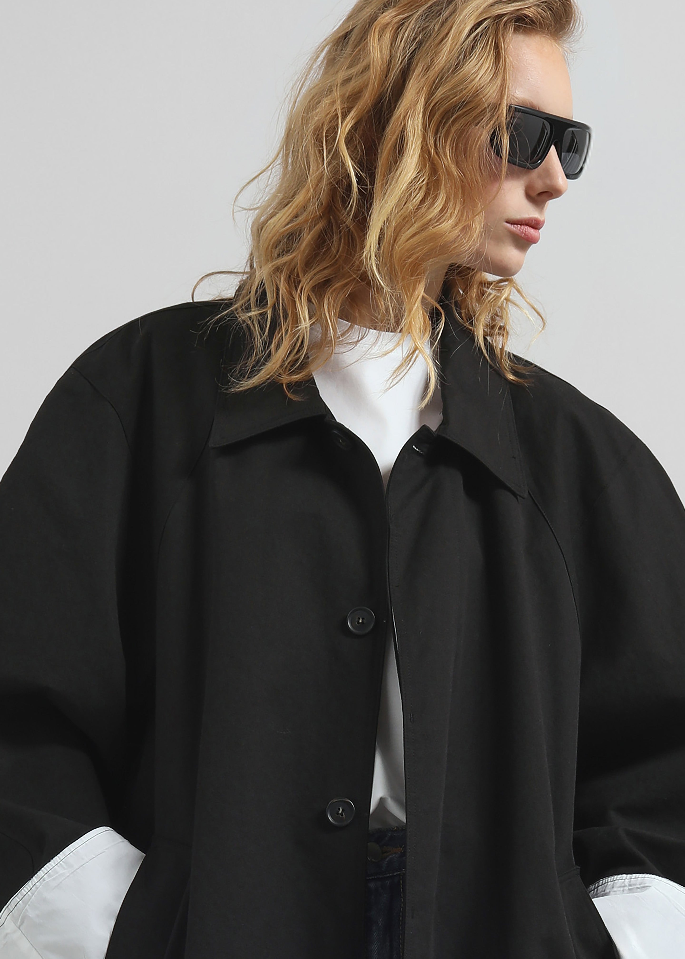 Arlise Oversized Trench Coat - Black - 7