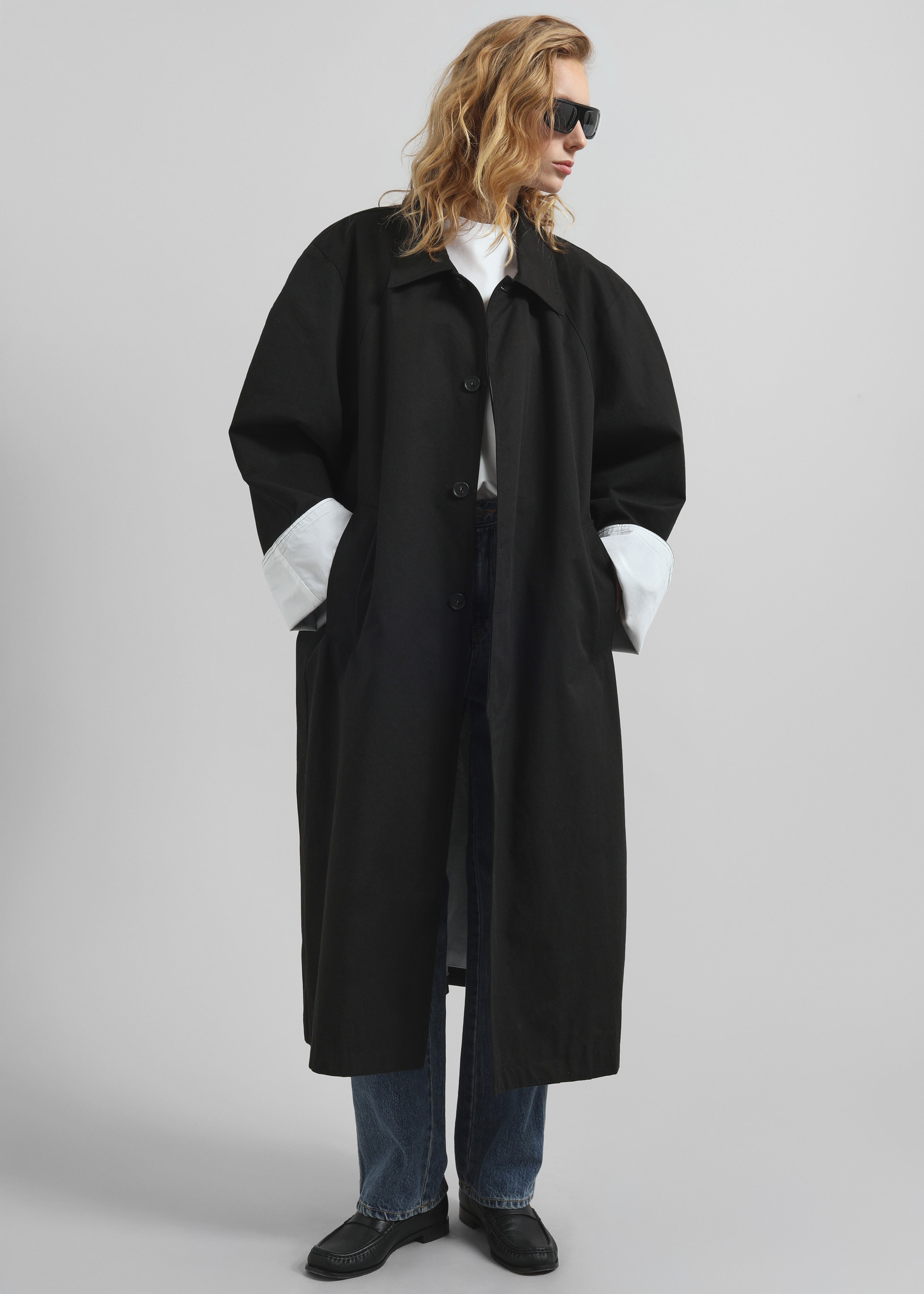 Arlise Oversized Trench Coat - Black - 8