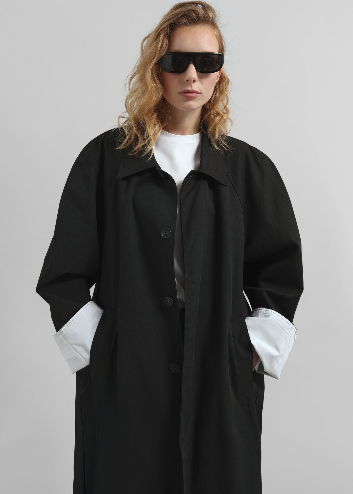 Arlise Oversized Trench Coat - Black - 3