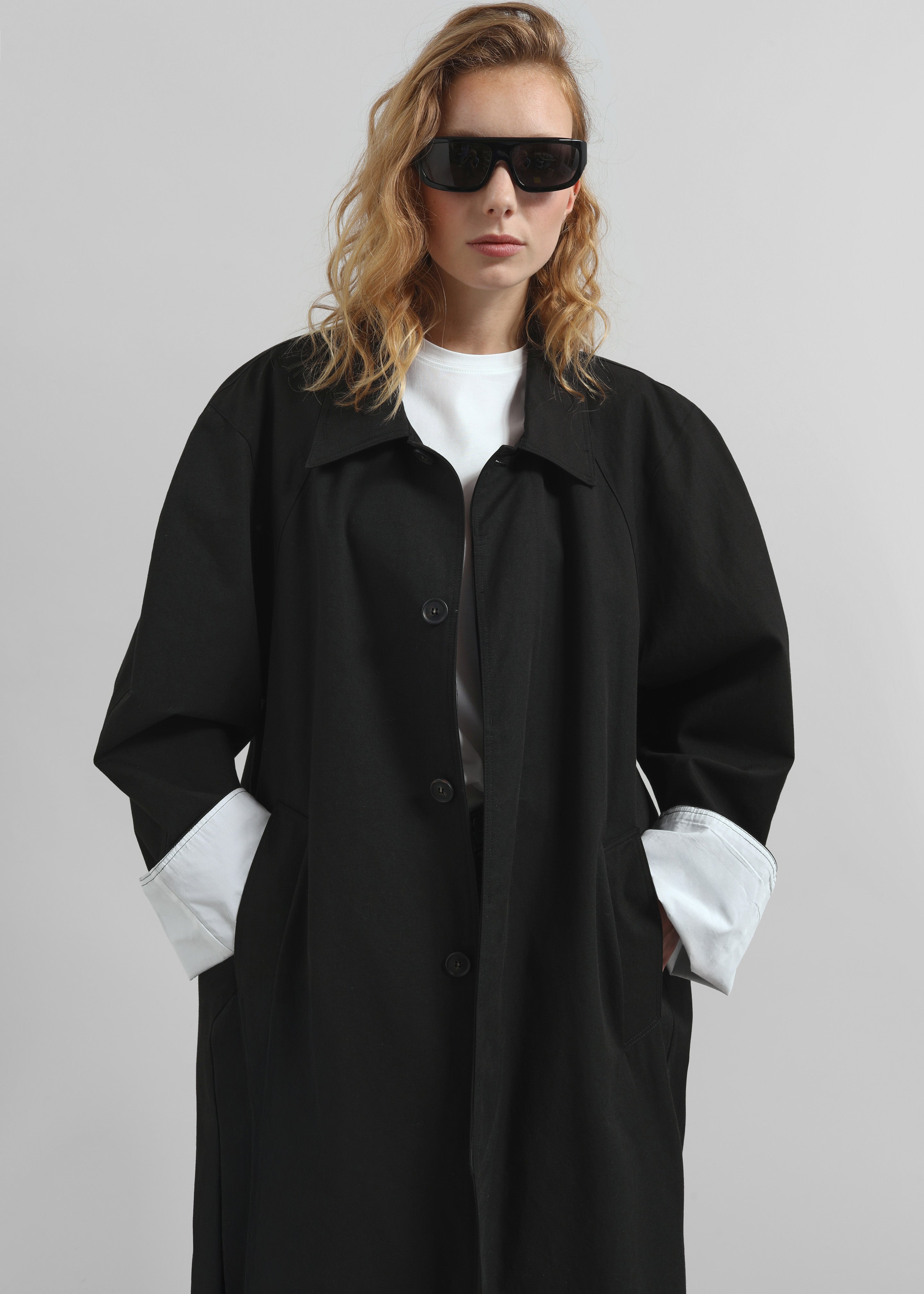 Arlise Oversized Trench Coat - Black - 3